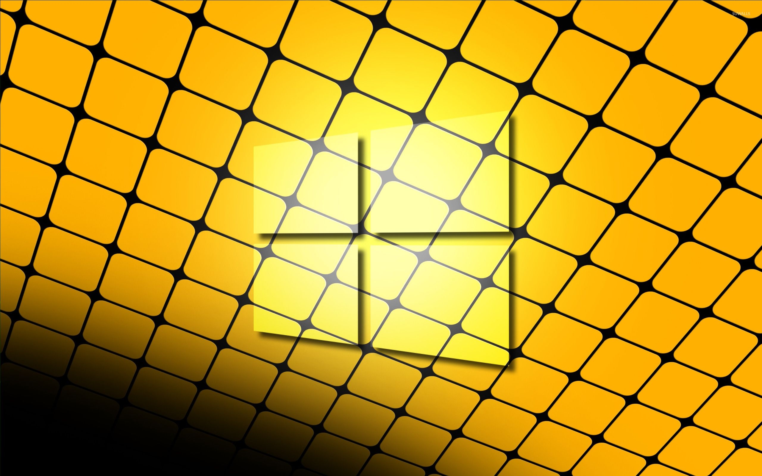 2560x1600 Windows 10 glass logo on a yellow grid wallpaper, Desktop