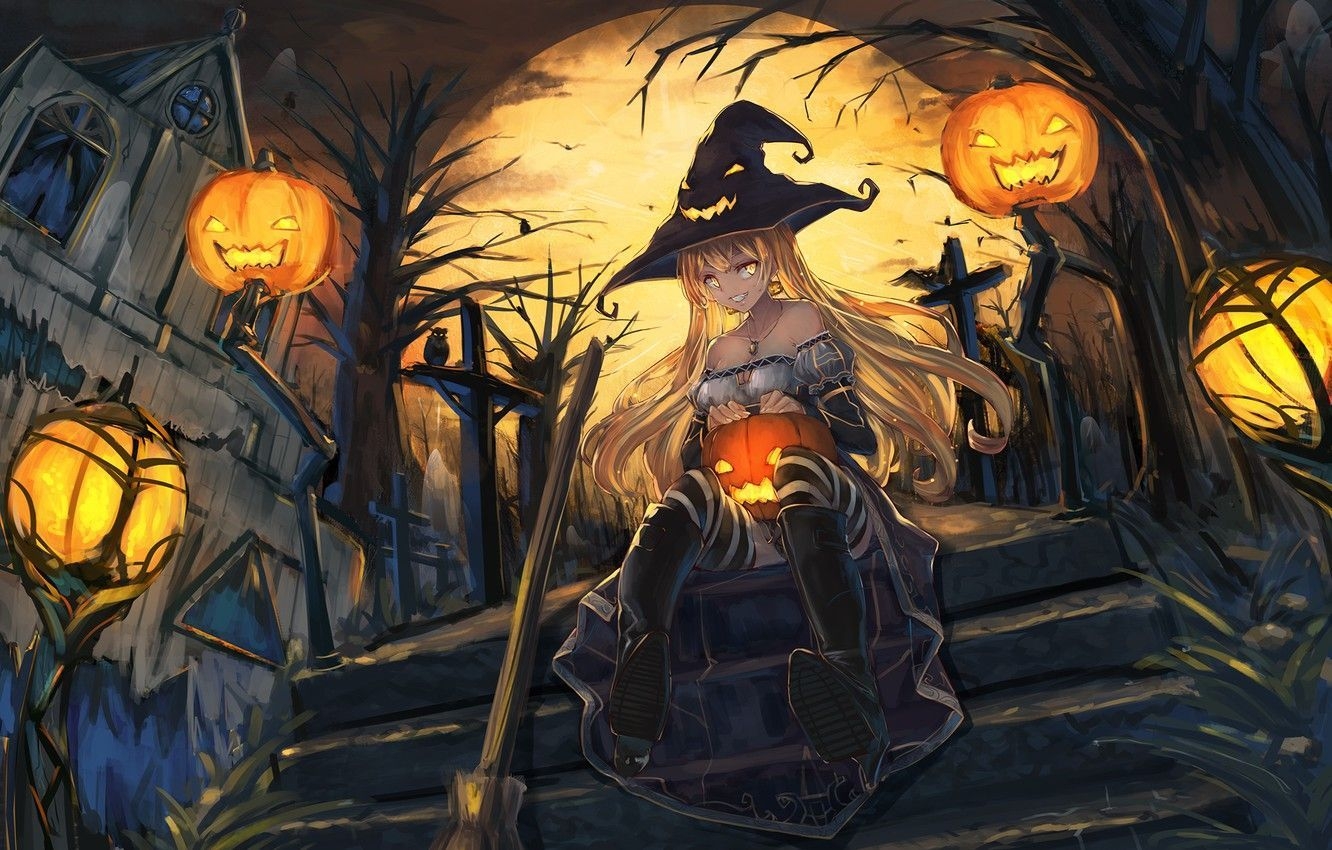 1340x850 Anime Halloween Pumpkin Wallpaper Free Anime Halloween Pumpkin Background, Desktop