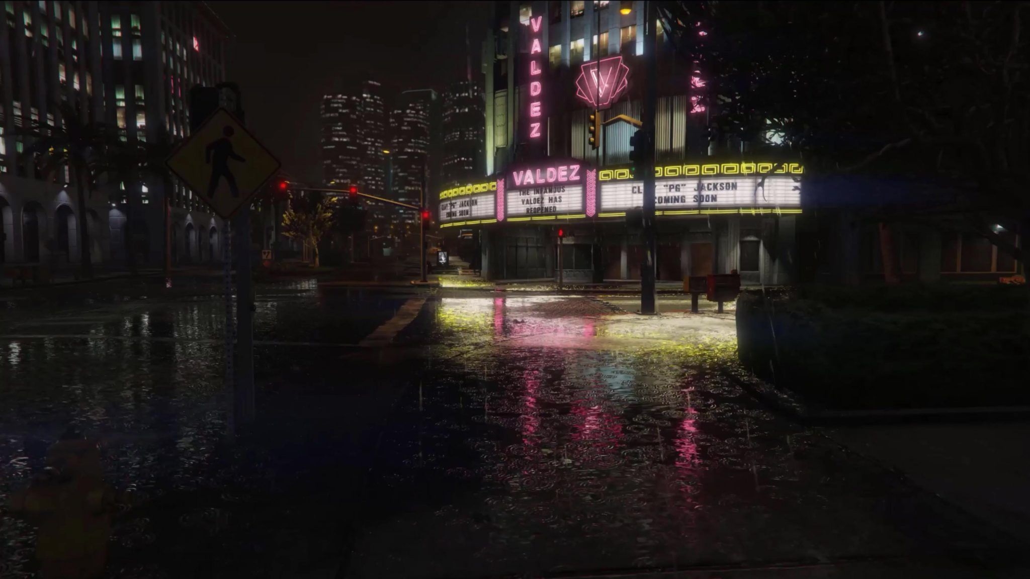 2050x1160 4K Downtown Theater In The Rain Live Wallpaper Free, Desktop