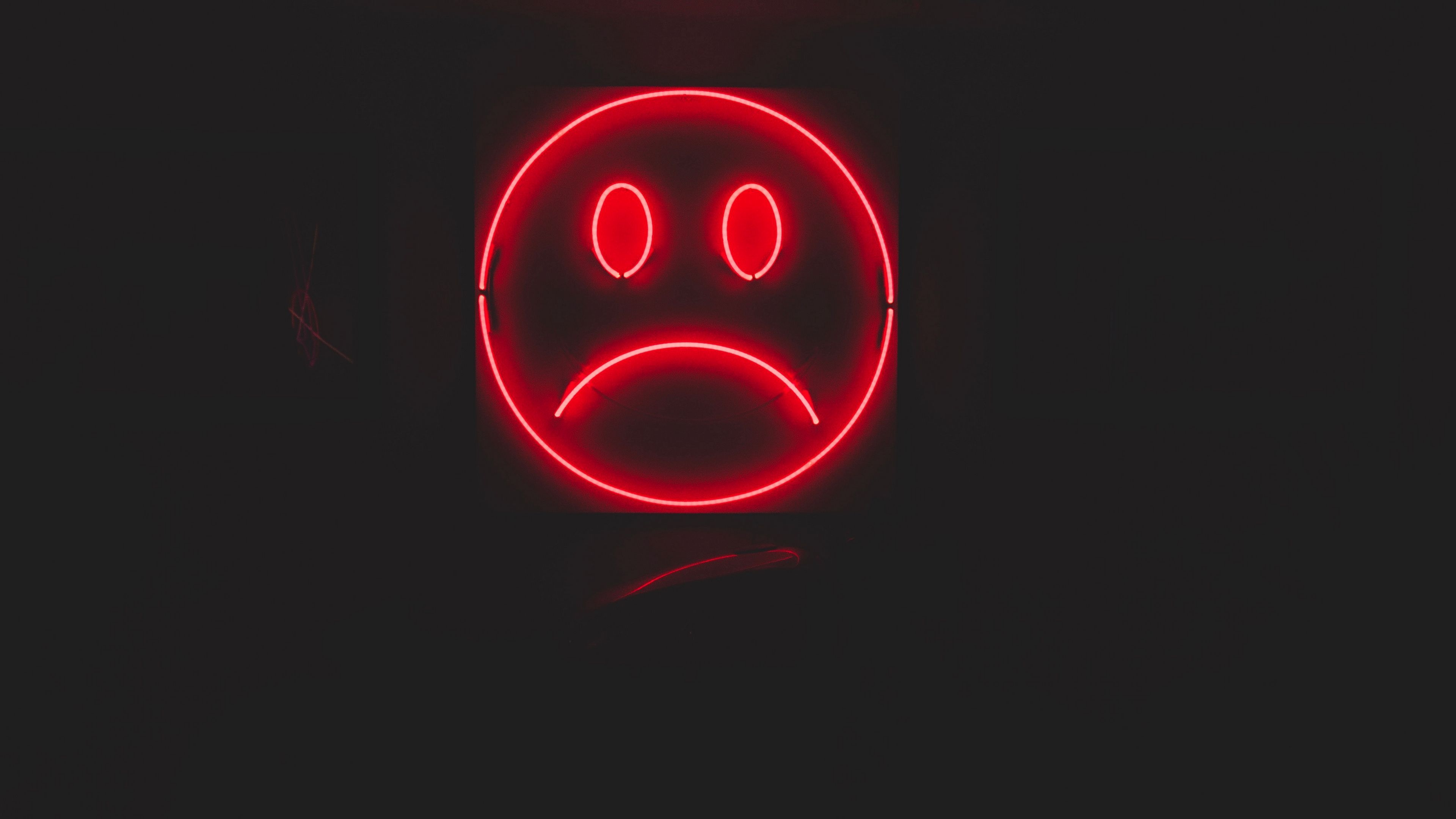 3840x2160 Wallpaper Smile, Smiley, Sad, Neon, Red, Dark HD Wallpaper, Desktop