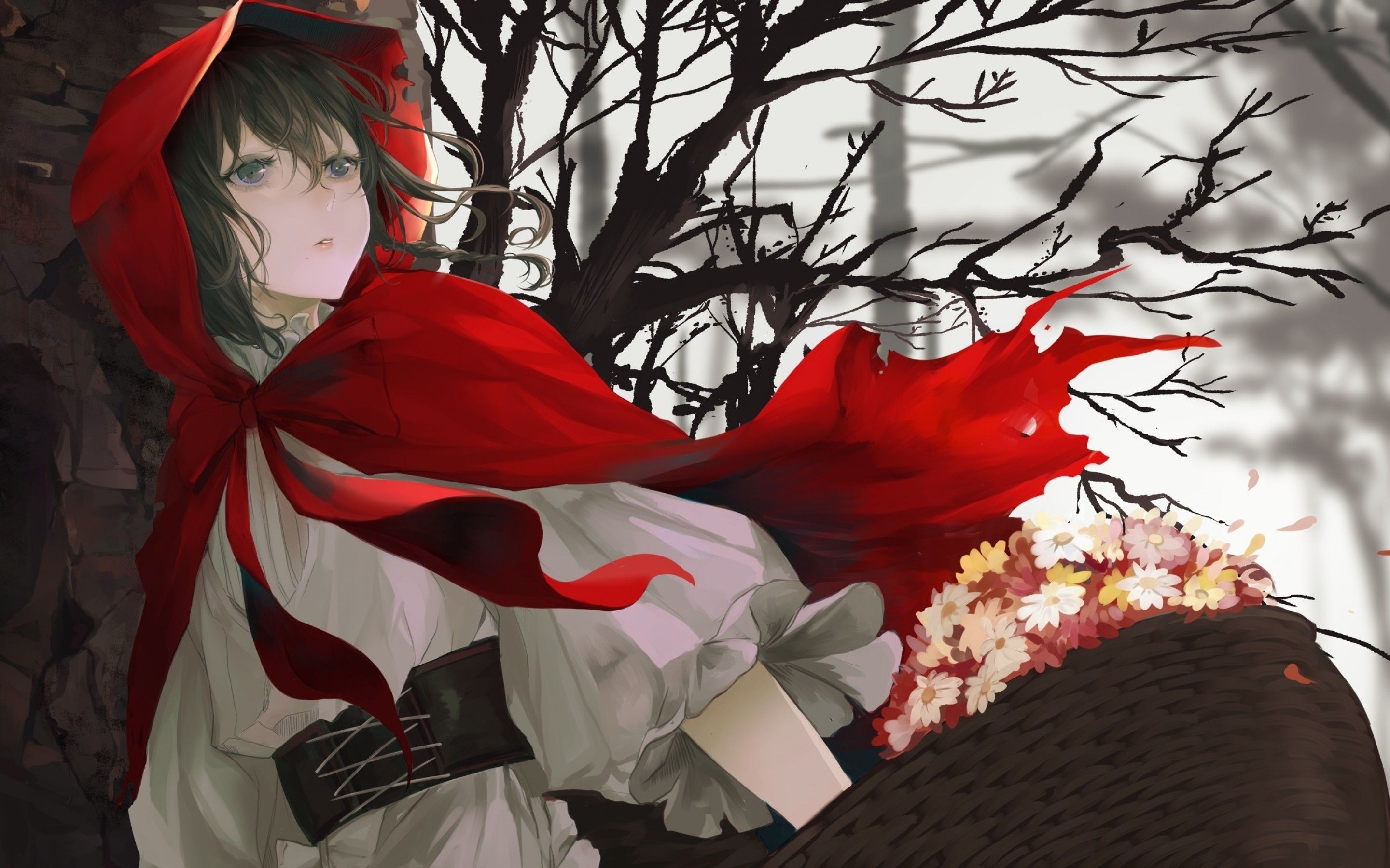 2880x1800 Download  Little Red Riding Hood, Anime Girl, Flowers, Desktop