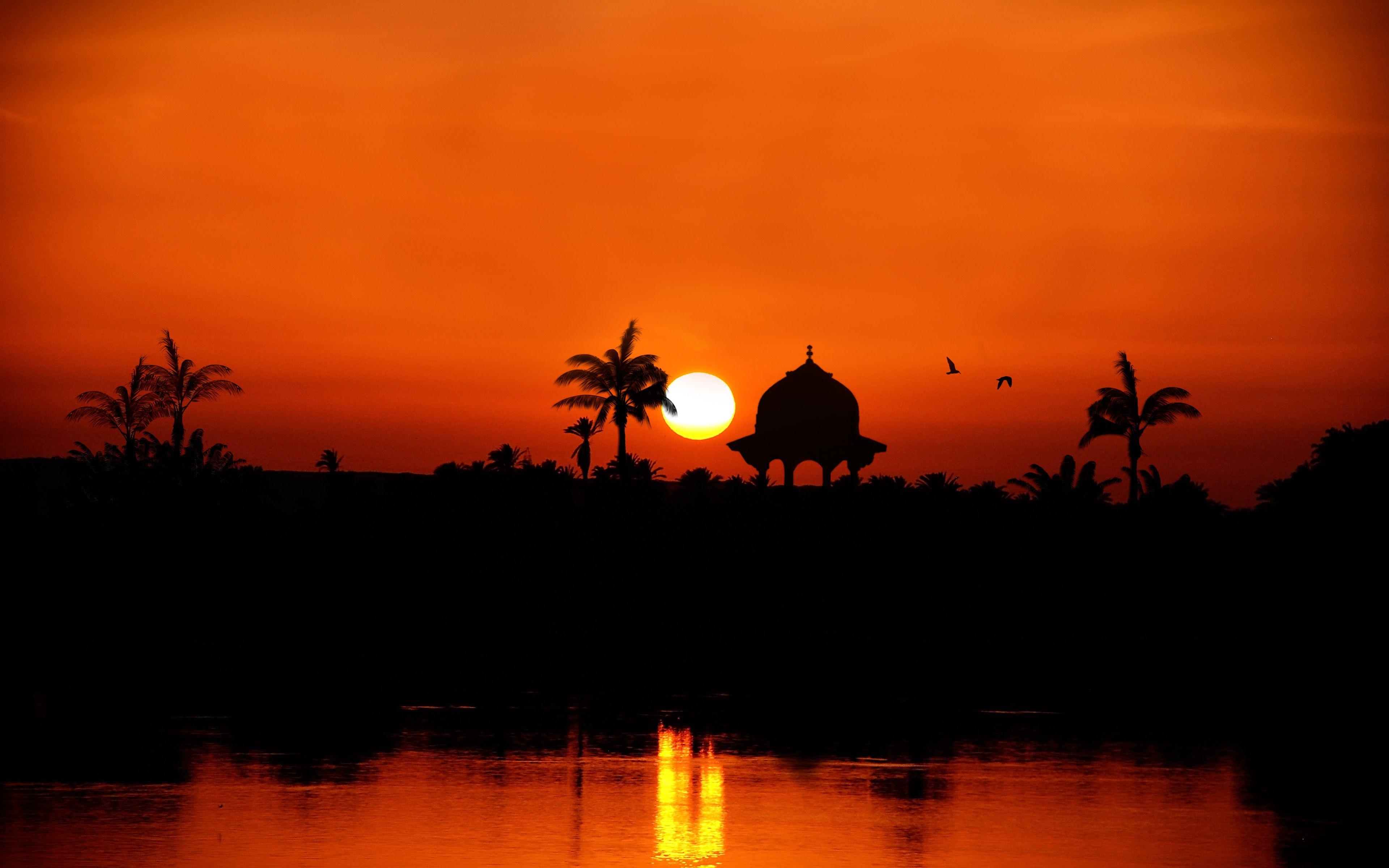 3840x2400 Photos Egypt Silhouette the Nile River towards Assuan Sun, Desktop