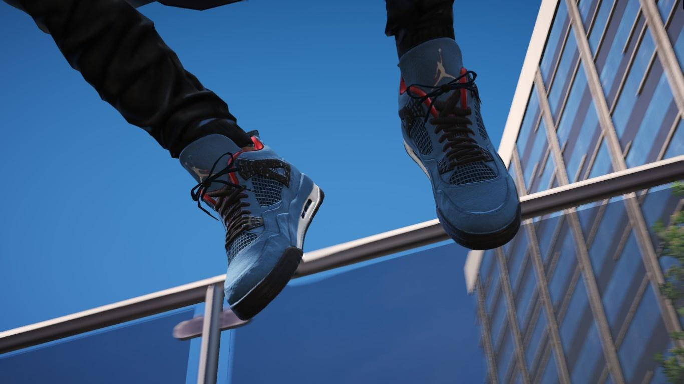 1370x770 Download Cactus Jack Travis Scott Jordan 4 Jumping On Railing Wallpaper, Desktop