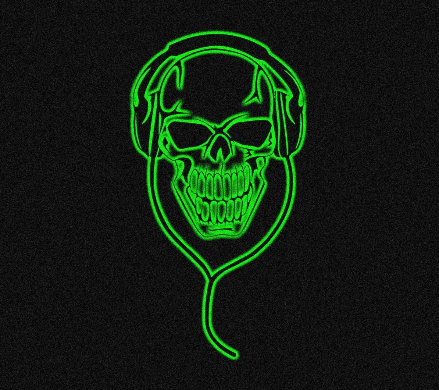 1440x1280 green neon skull Wallpaper, Desktop