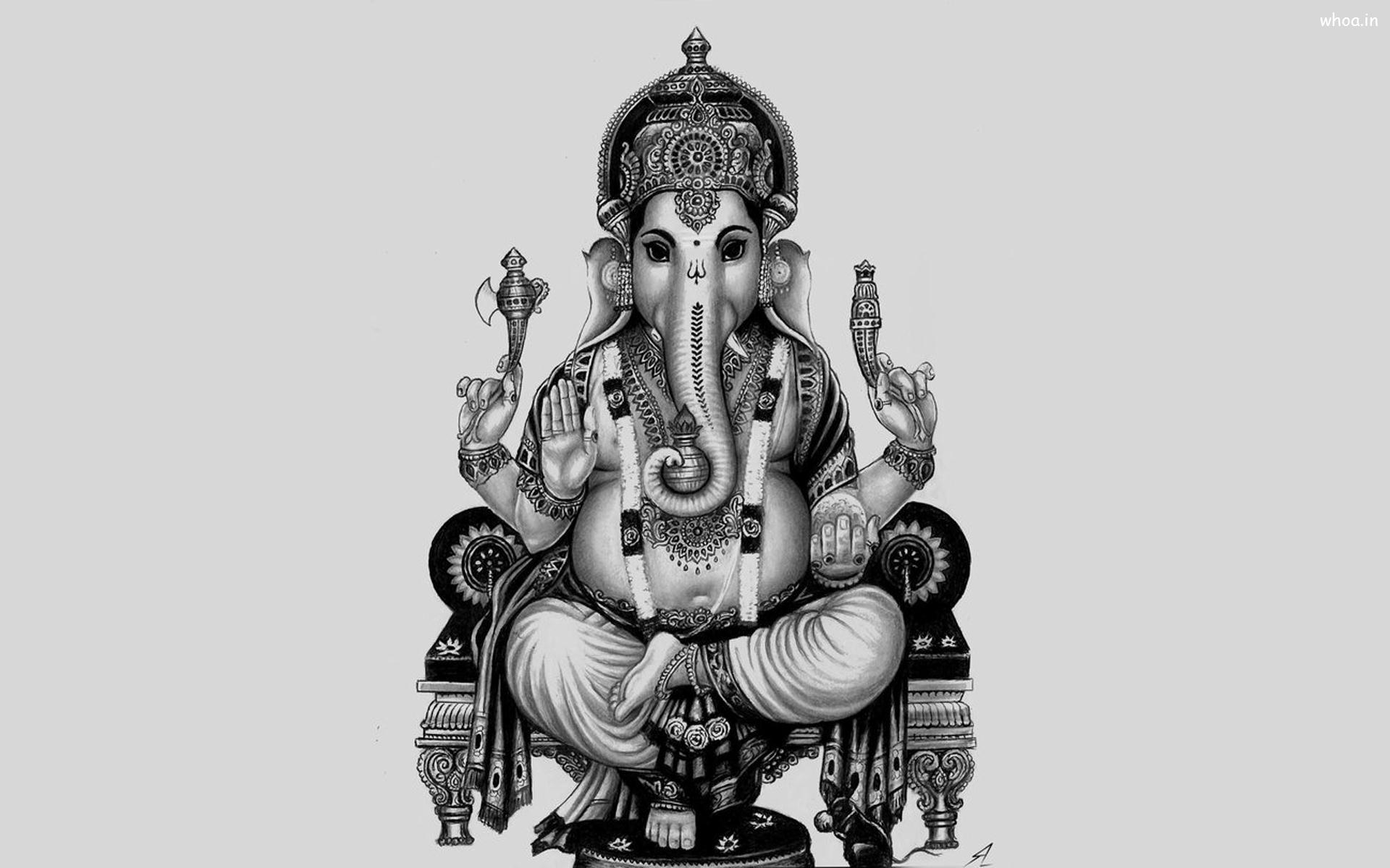 1920x1200 Ganesh Ji Black And White Wallpaper, Desktop