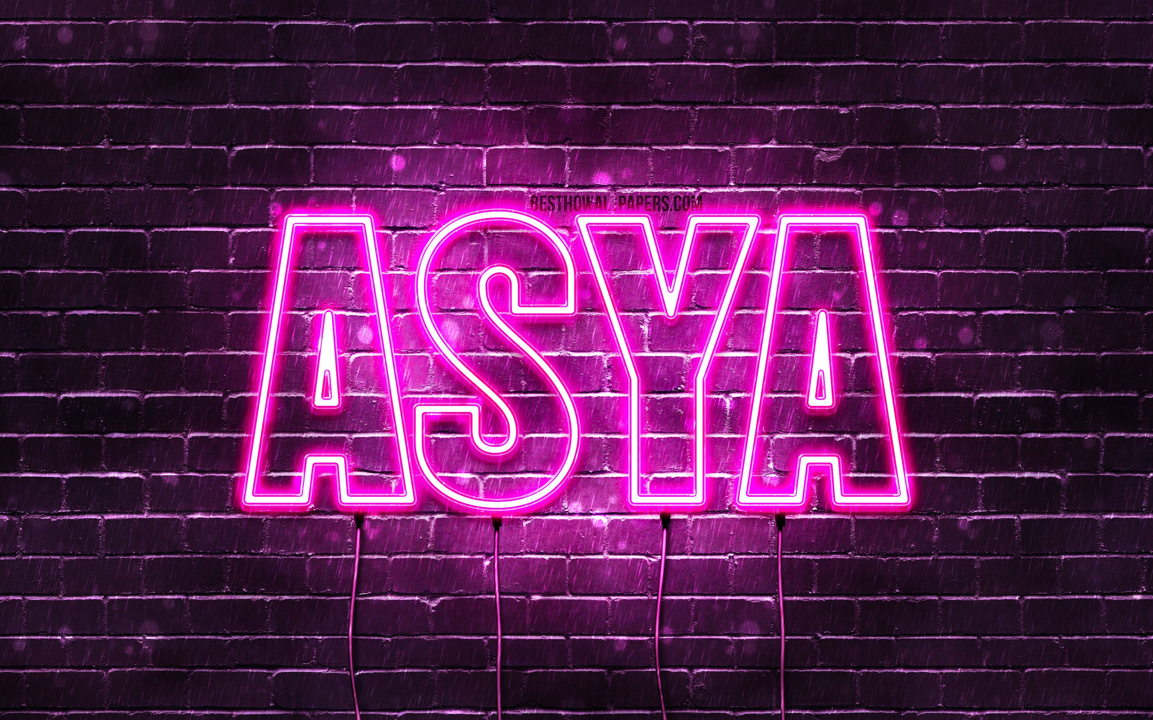 3840x2400 Download wallpaper Asya, 4k, wallpaper with names, female names, Asya name, purple neon lights, Happy Birthday Asya, popular turkish female names, picture with Asya name for desktop with resolution. High Quality, Desktop