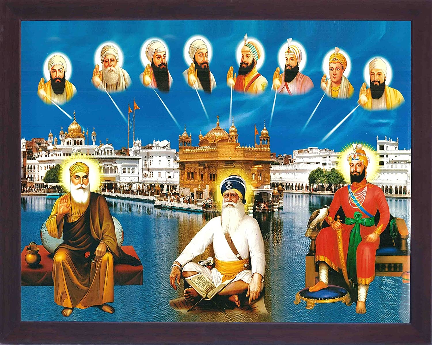 1500x1200 Amazon.com Baba Deep Singh with other ten sikh guru's outside Amritsar temple, A Sikh Religious painting poster with frame for Sikh family home / office / Gift Purpose / Sikh, Desktop