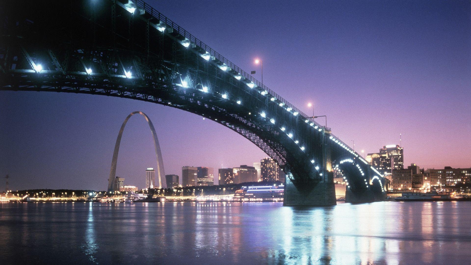 1920x1080 HD A Bridge At Night Into St. Louis Wallpaper, Desktop