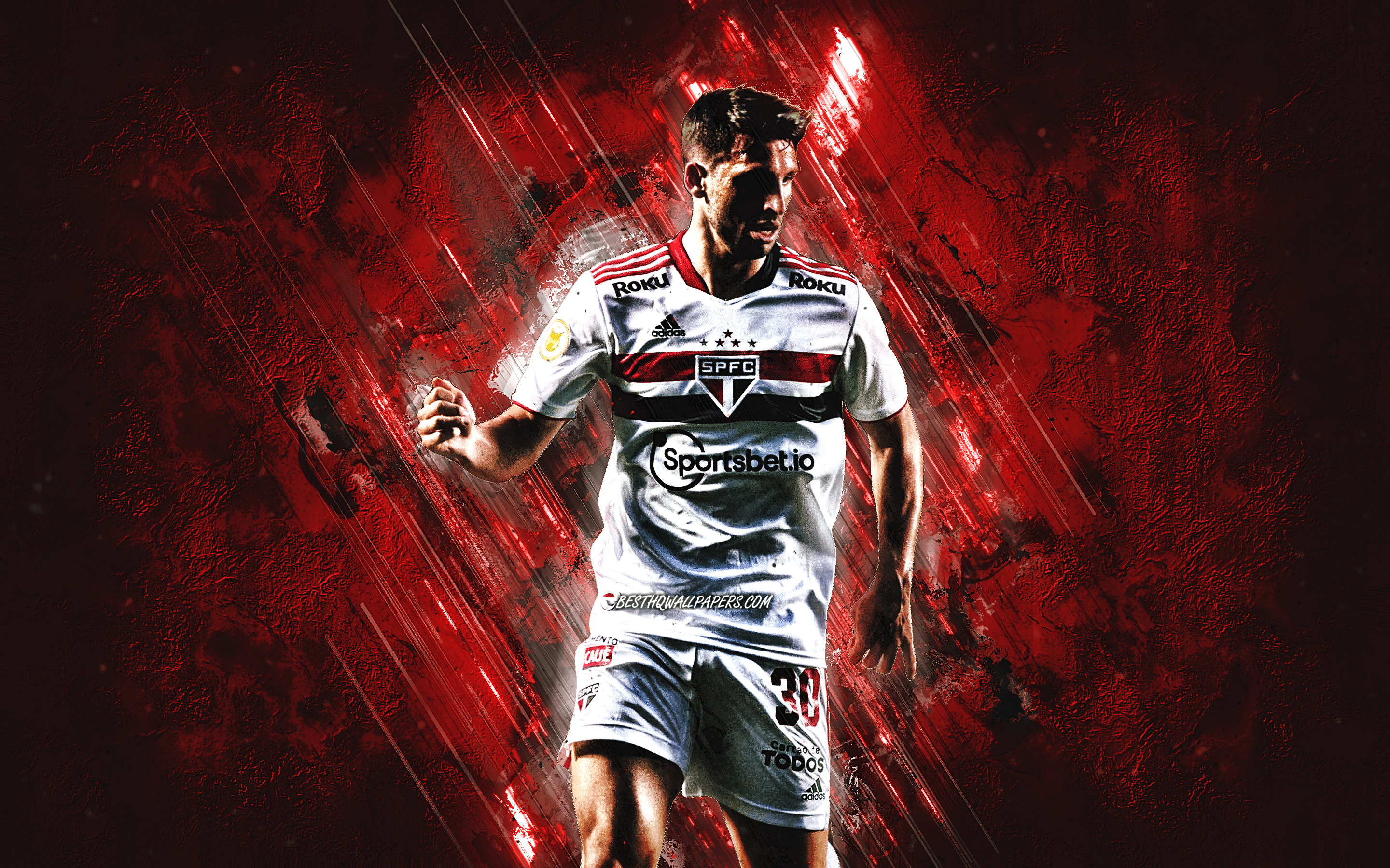 2880x1800 Download wallpaper Jonathan Calleri, Sao Paulo FC, Argentinian footballer, portrait, red stone background, Brazil, Serie A, soccer for desktop with resolution. High Quality HD picture wallpaper, Desktop