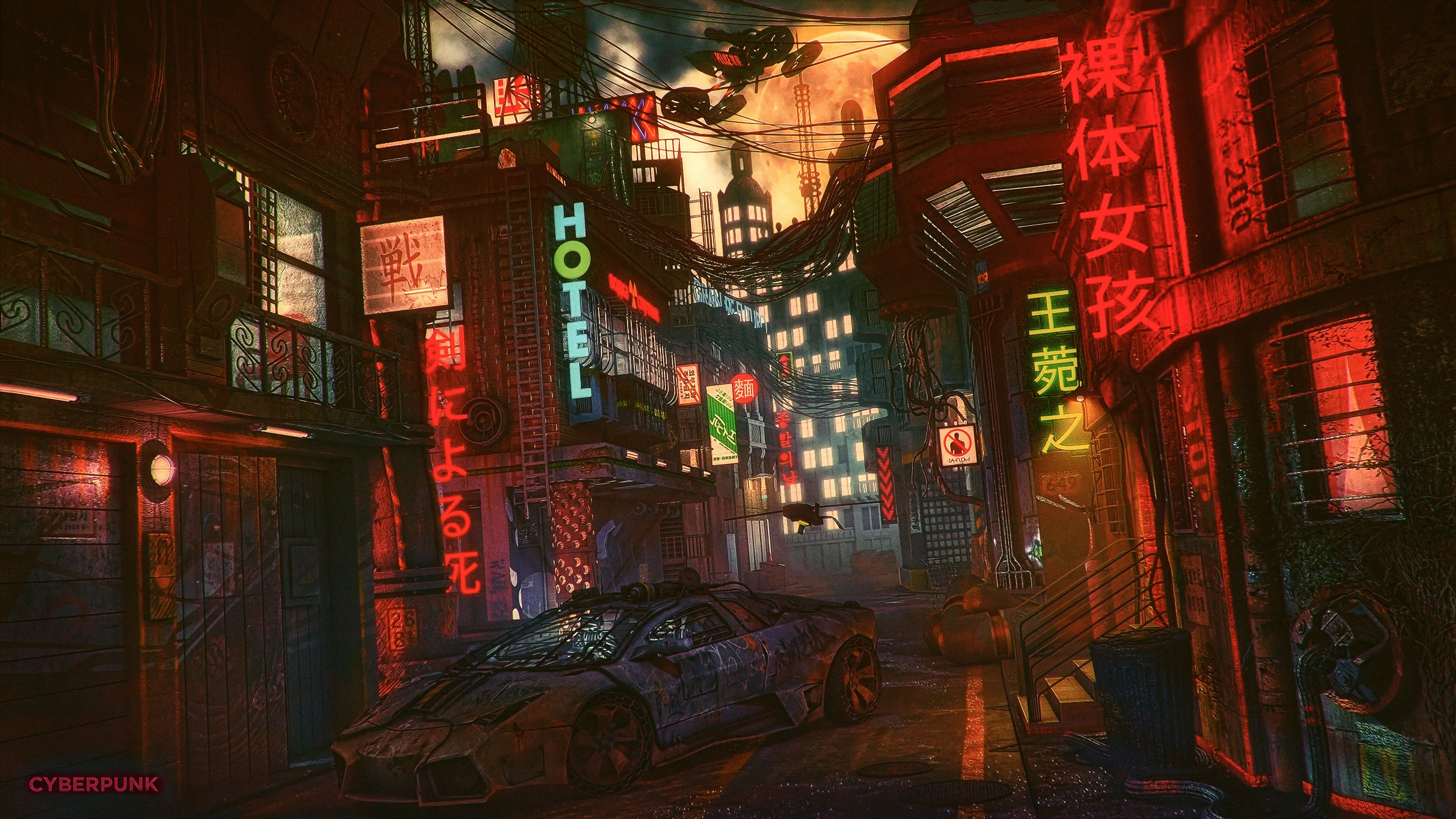 3840x2160 Futuristic Cyber City Lamborghini Night 4k, HD Artist, 4k Wallpaper, Image, Background, Photo and Picture, Desktop