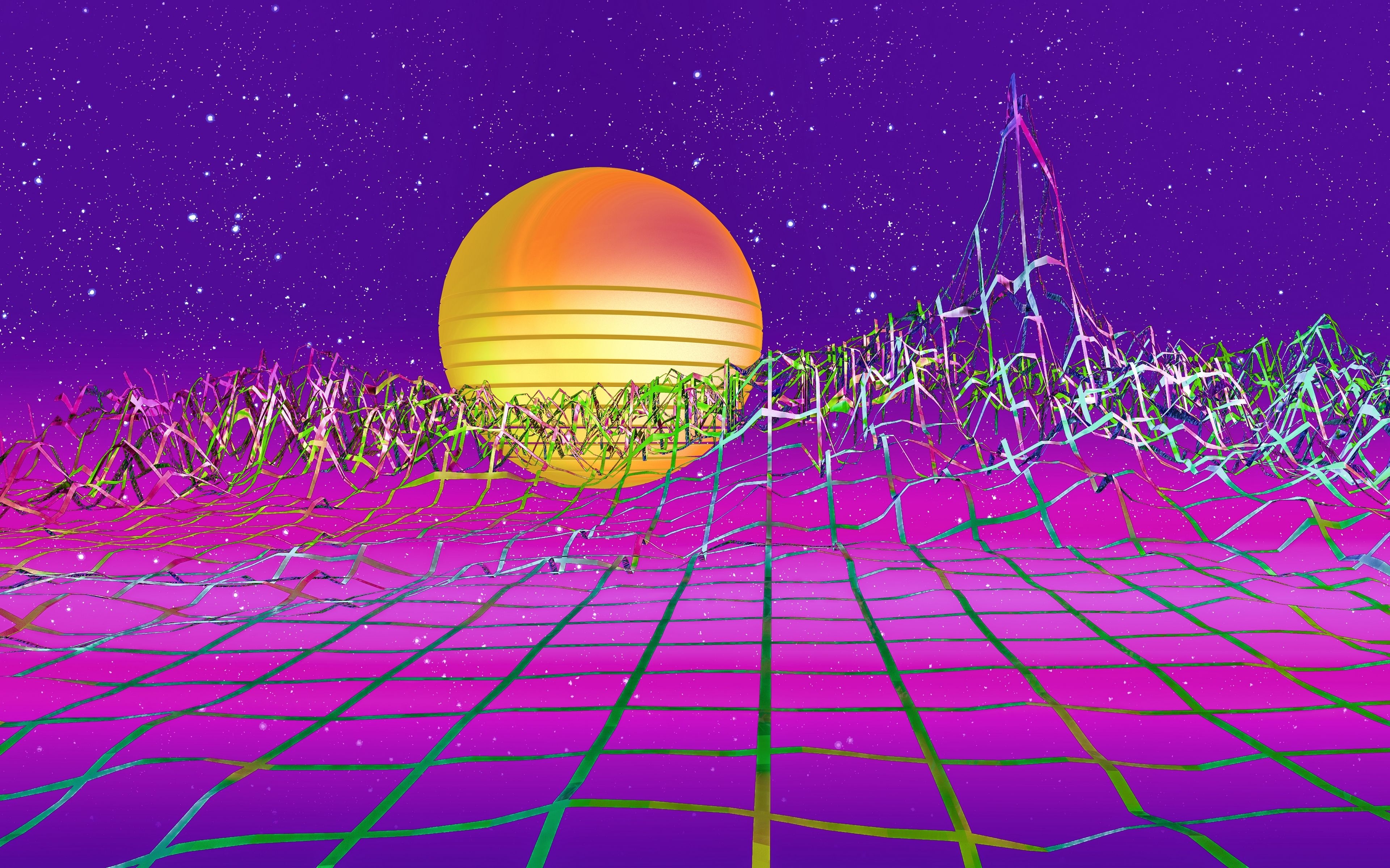 3840x2400 Download wallpaper  retrowave, art, retro, synthwave, sun, Desktop