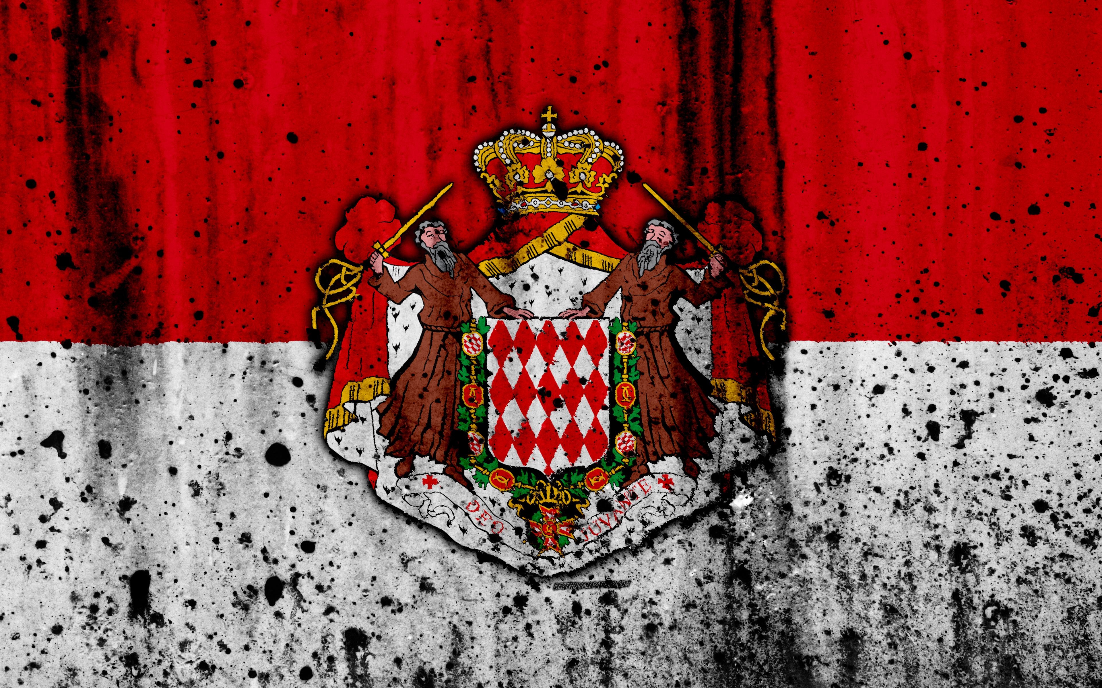 3840x2400 Download wallpaper Monaco flag, 4k, grunge, flag of Monaco, Europe, Desktop