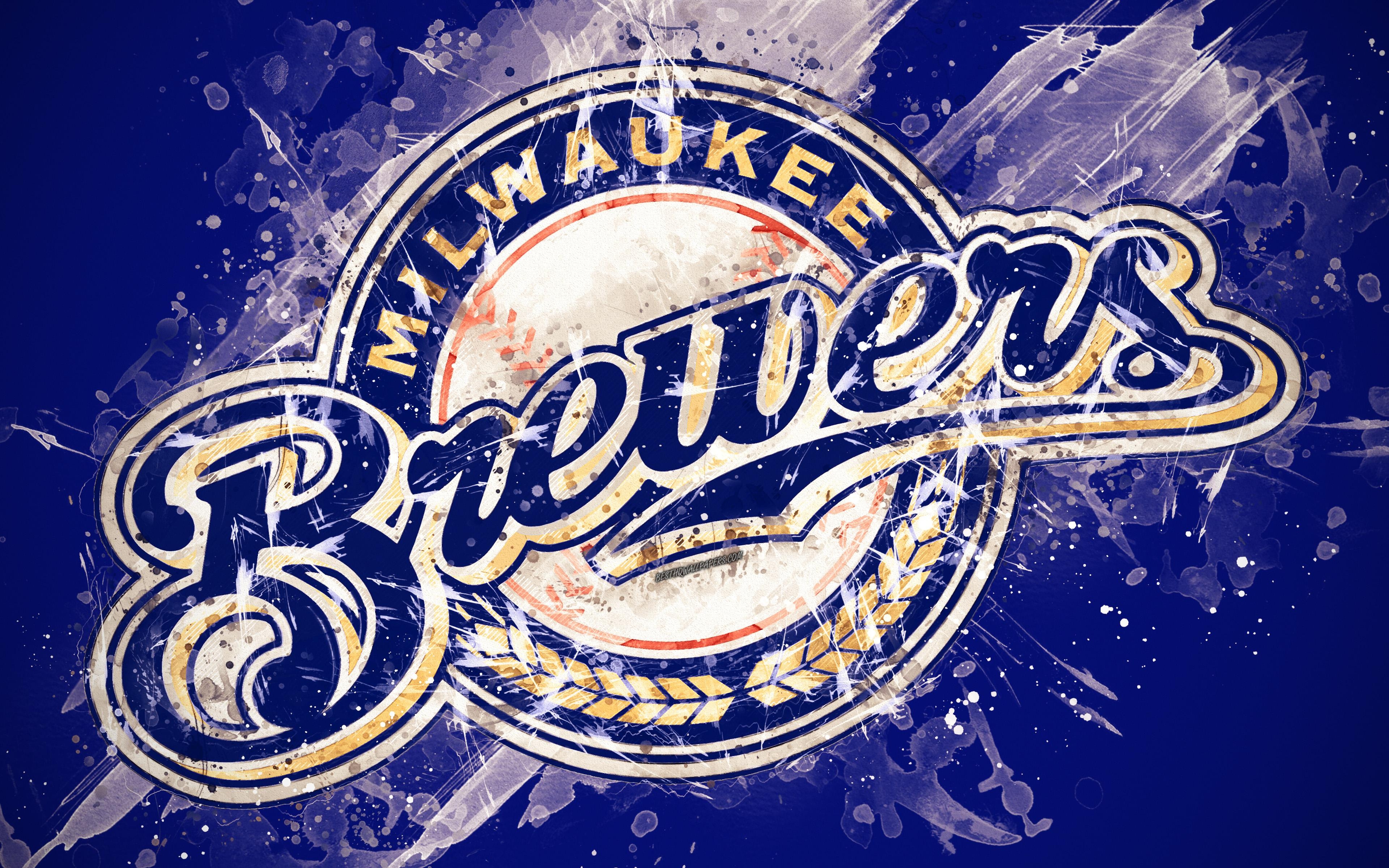 3840x2400 Download wallpaper Milwaukee Brewers, 4k, grunge art, logo, Desktop