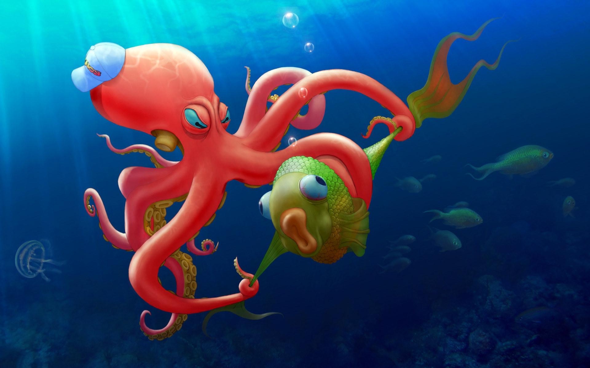 1920x1200 Wallpaper.wiki Red Octopus Art Background PIC WPD001524, Desktop