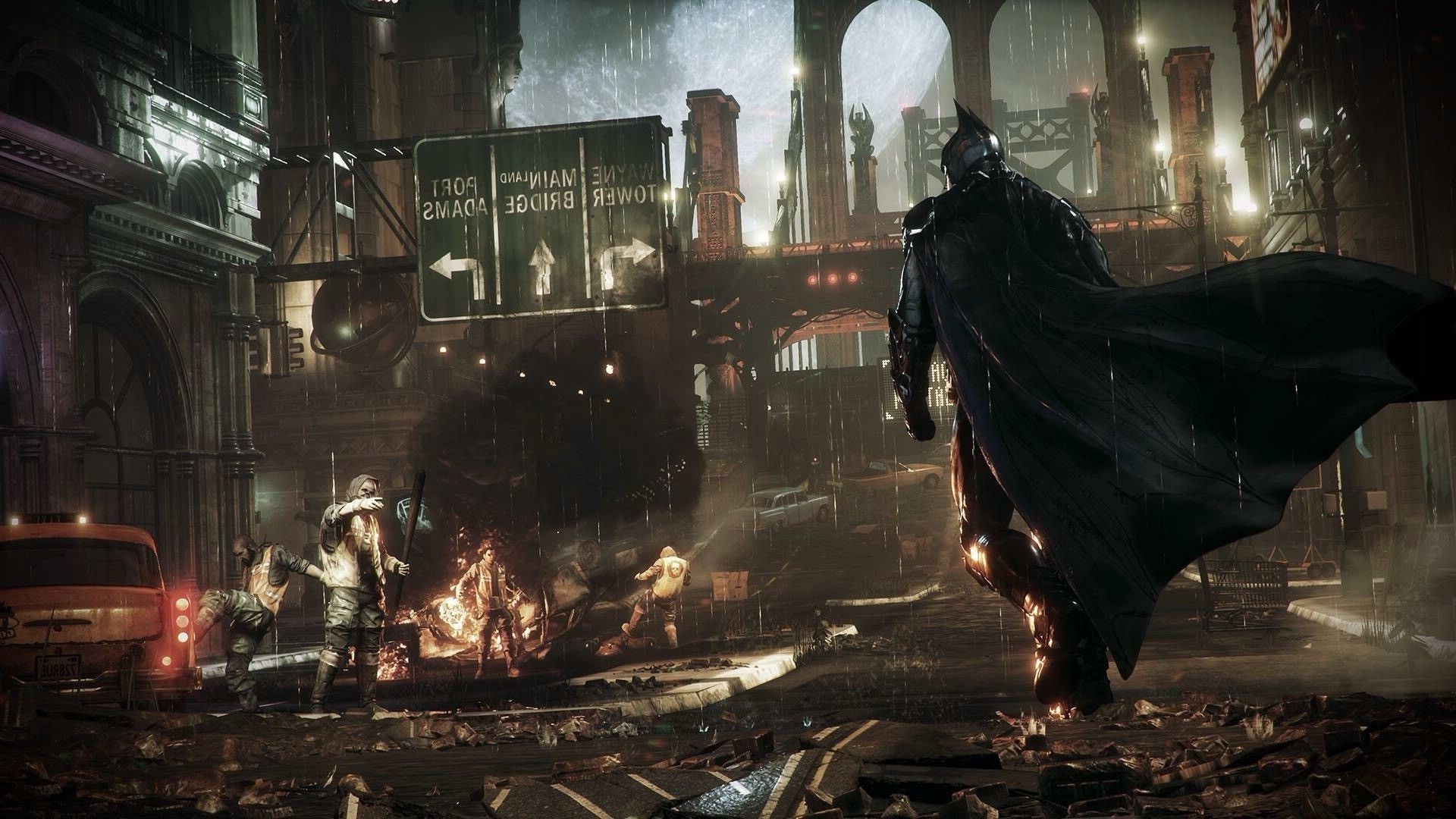 1920x1080  batman gotham city batman arkham knight fire street building smoke taxi wallpaper JPG 375 kB. Mocah.org HD Desktop Wallpaper, Desktop