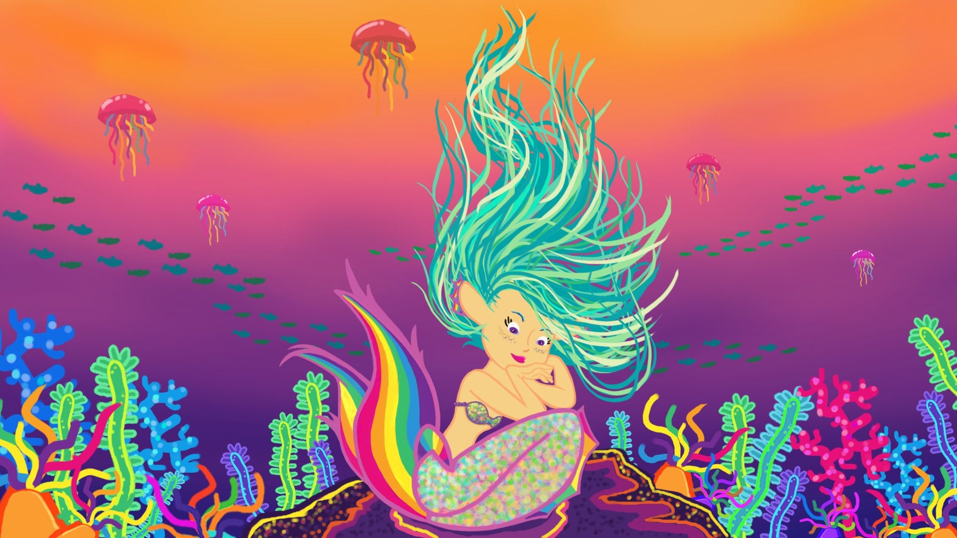 1920x1080 Mermaid in Lisa Frank Style, Meryl Anderson, Desktop