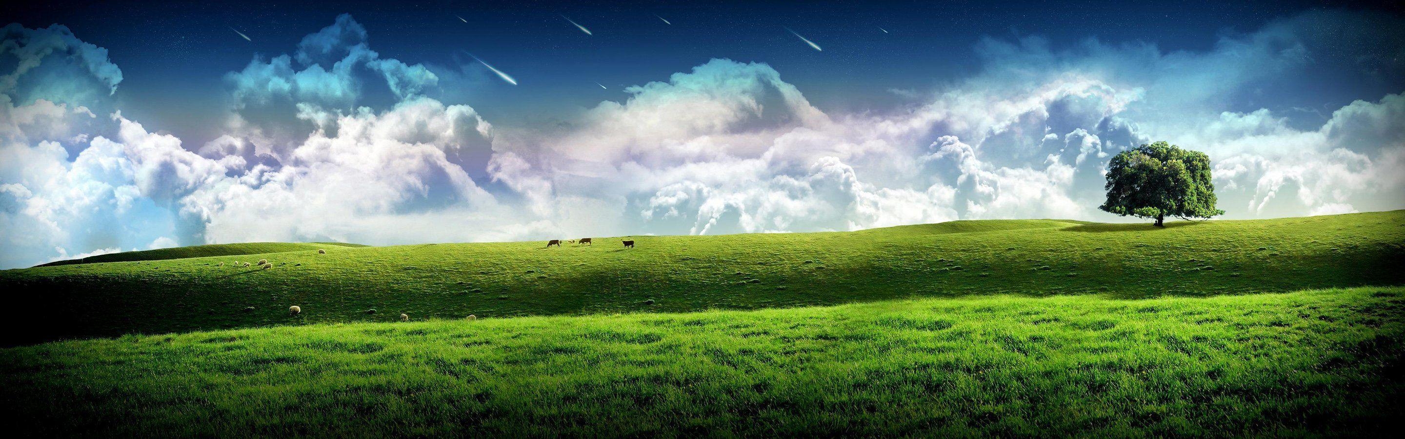 2880x900 Green Meadows Wallpaper 302289, Dual Screen