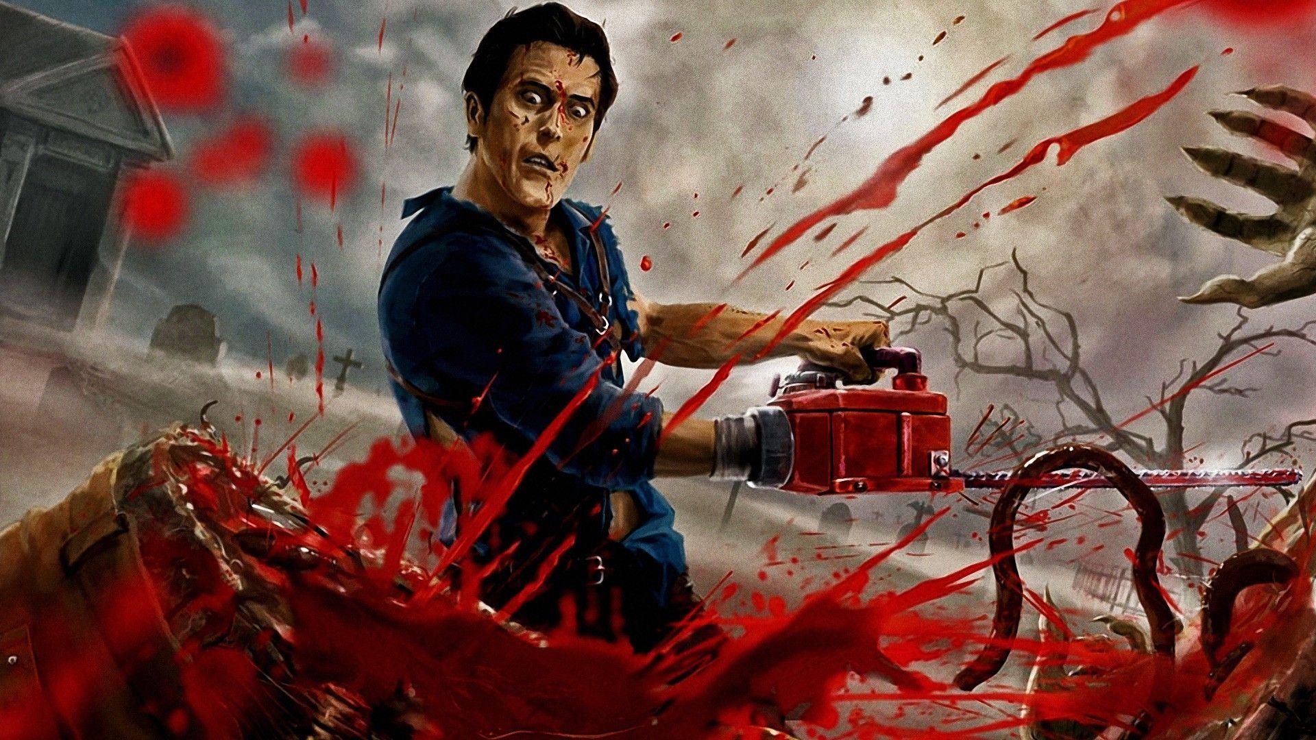 1920x1080 Bruce Campbell, #ash, #Evil Dead, #blood, #artwork. Wallpaper No, Desktop