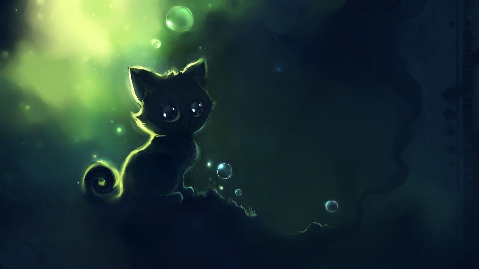 1920x1080 Dark Wallpaper Anime Cat. Cat wallpaper, Cute anime cat, Desktop