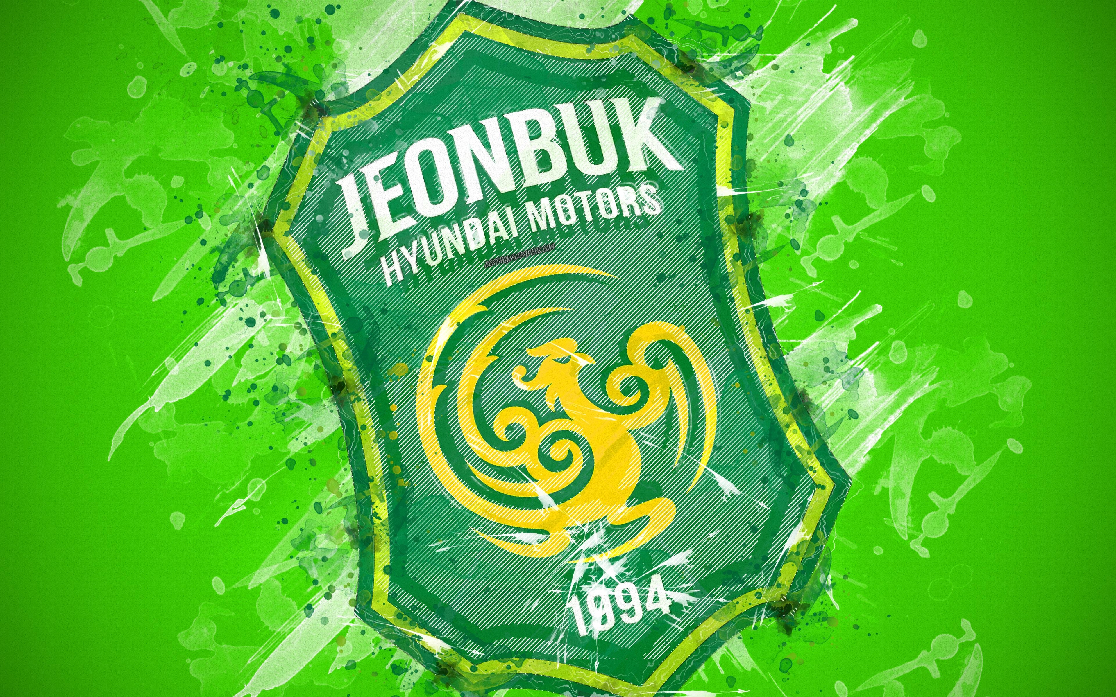 3840x2400 Download wallpaper Jeonbuk Hyundai Motors FC, 4k, paint art, logo, Desktop