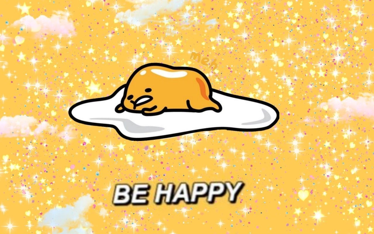 1280x800 Gudetama Be happy cute aesthetic yellow desktop wallpaper. Sanrio wallpaper, Wallpaper, Yellow aesthetic, Desktop