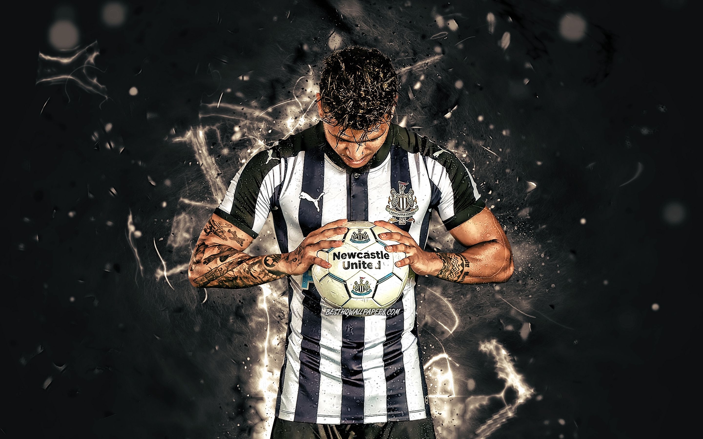 2880x1800 Download wallpaper DeAndre Yedlin, american footballers, Newcastle United FC, soccer, Yedlin, Premier League, football, neon lights, England for desktop with resolution. High Quality HD picture wallpaper, Desktop