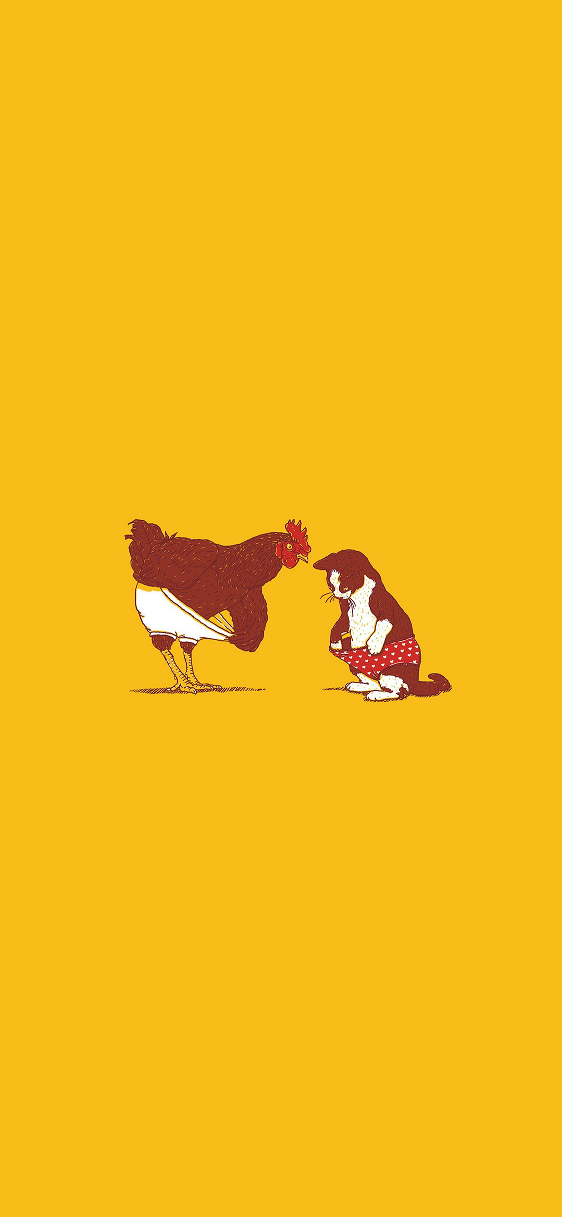 1130x2440 rooster and cat pant cute fun illust art, Phone