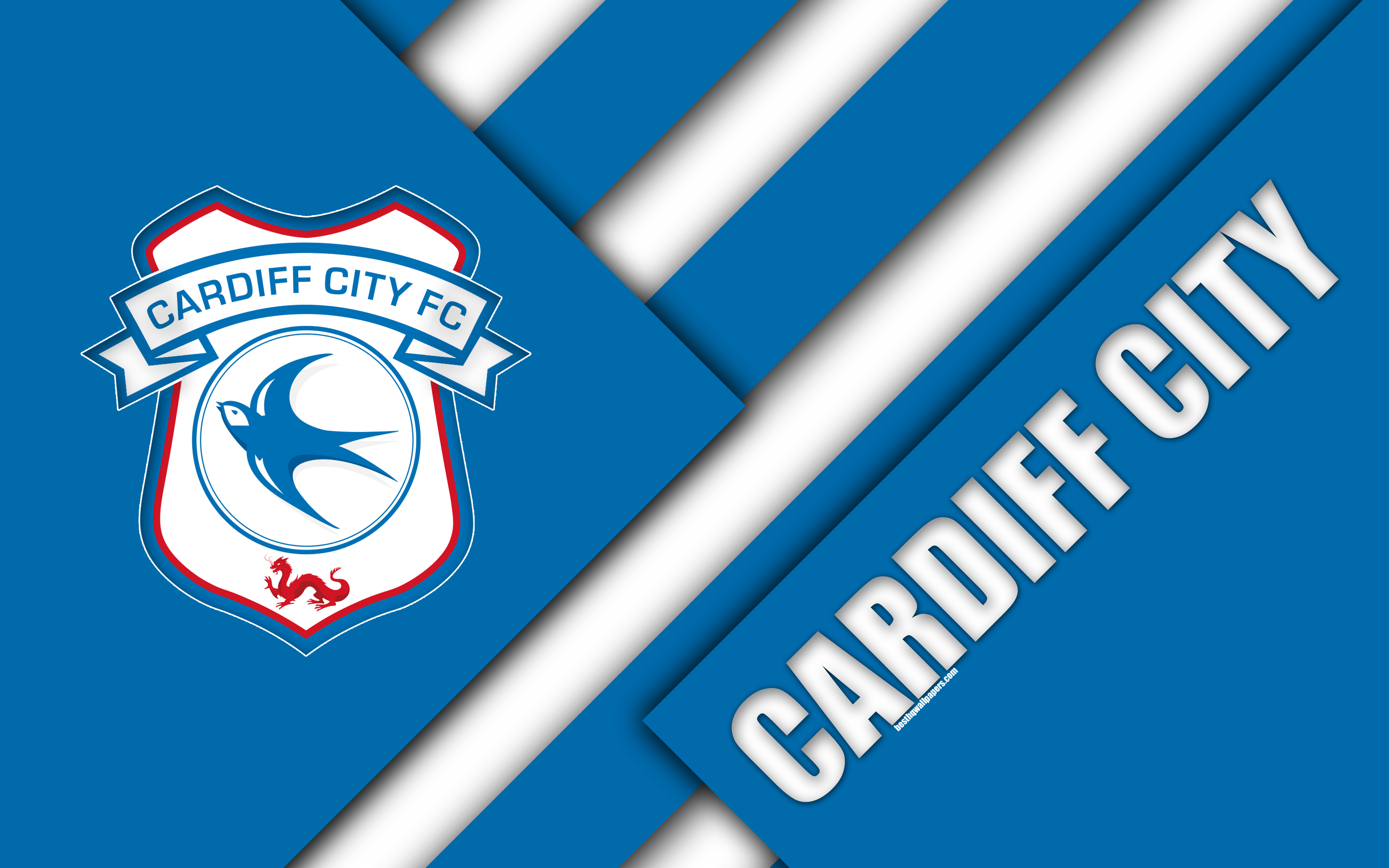 3840x2400 Download wallpaper Cardiff City FC, logo, 4k, blue white, Desktop