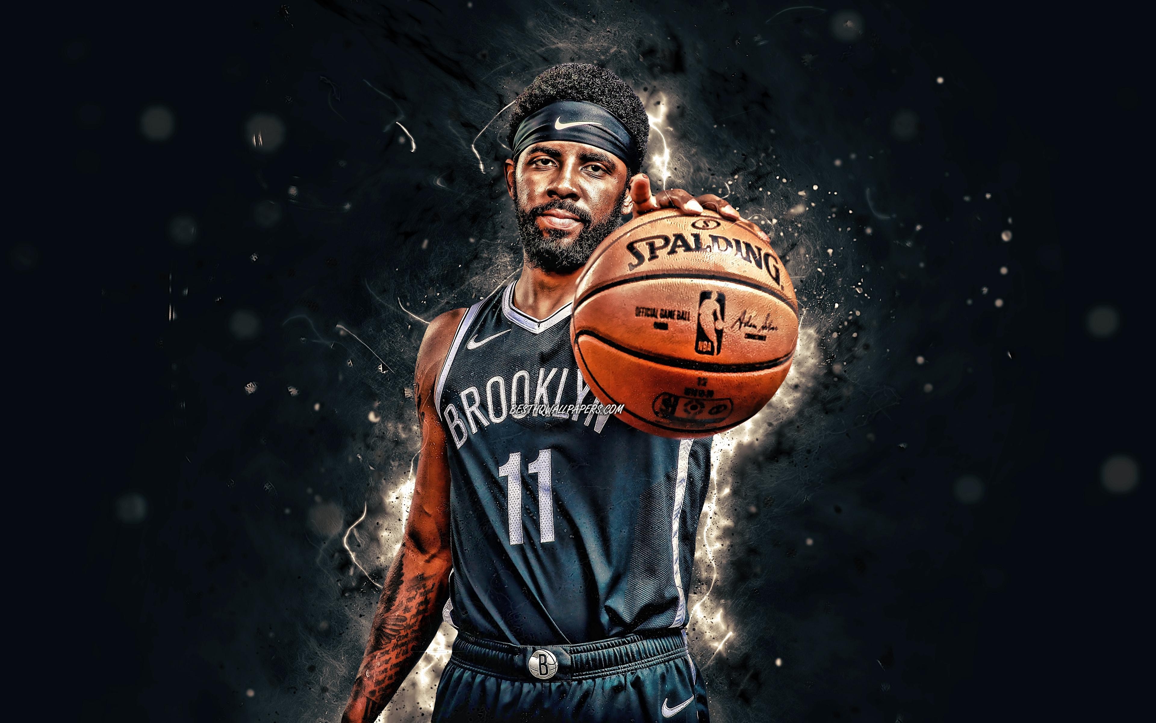 3840x2400 Download wallpaper Kyrie Irving, Brooklyn Nets, 4k, NBA, basketball stars, Kyrie Andrew Irving, basketball, neon lights, Kyrie Irving Brooklyn Nets, Kyrie Irving 4K for desktop with resolution. High Quality HD, Desktop