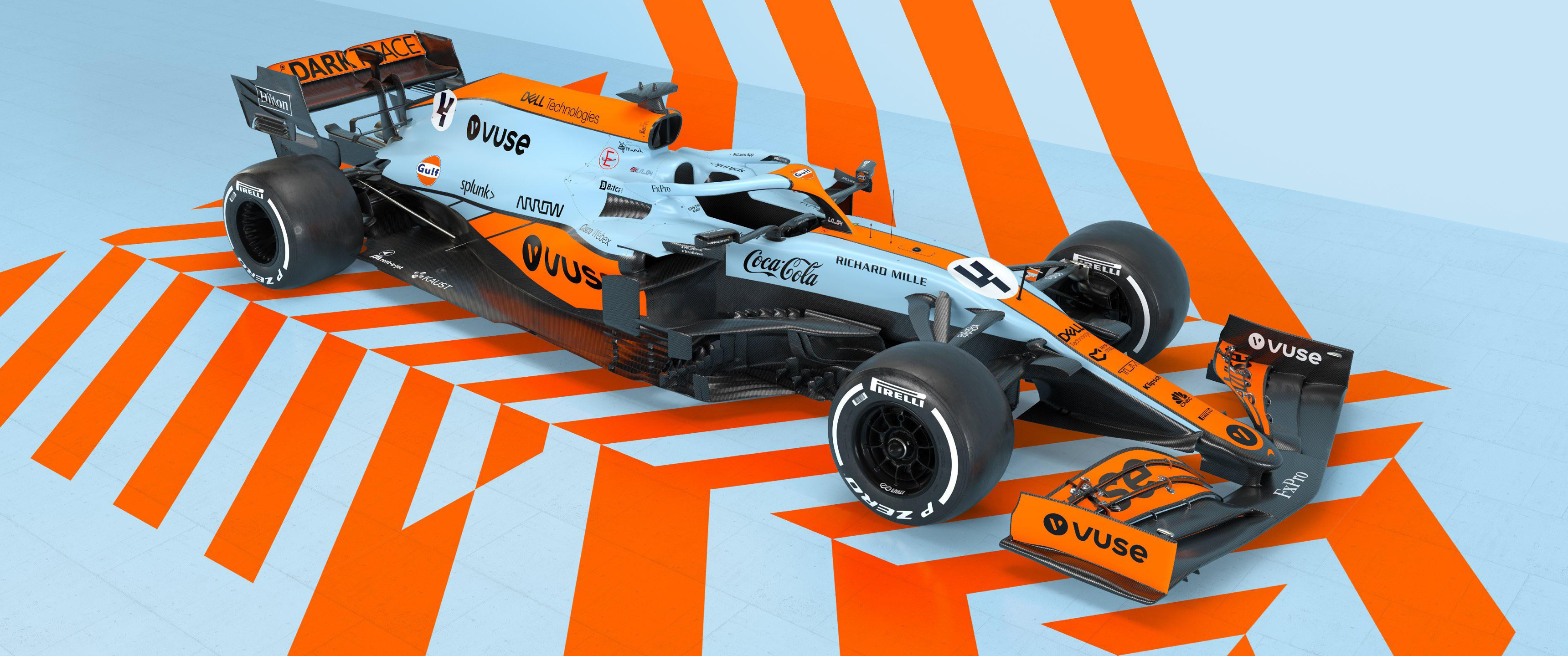 3440x1440 MCL35M Gulf Livery Desktop Wallpaper, Dual Screen