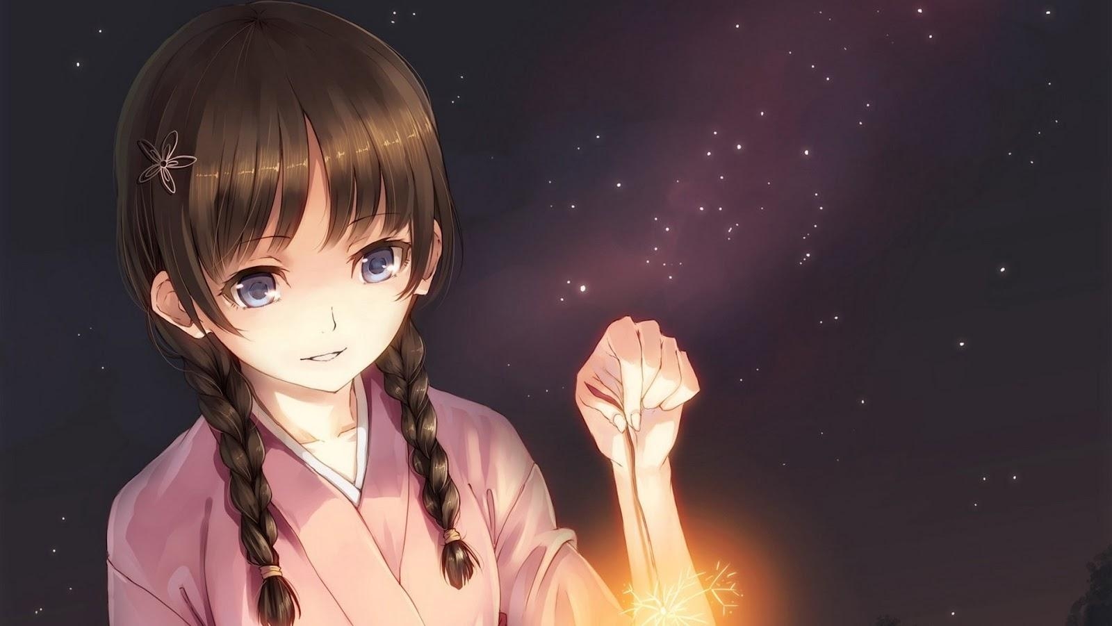 1600x910 anime girl playing with kimono light HD wallpaper image, Desktop