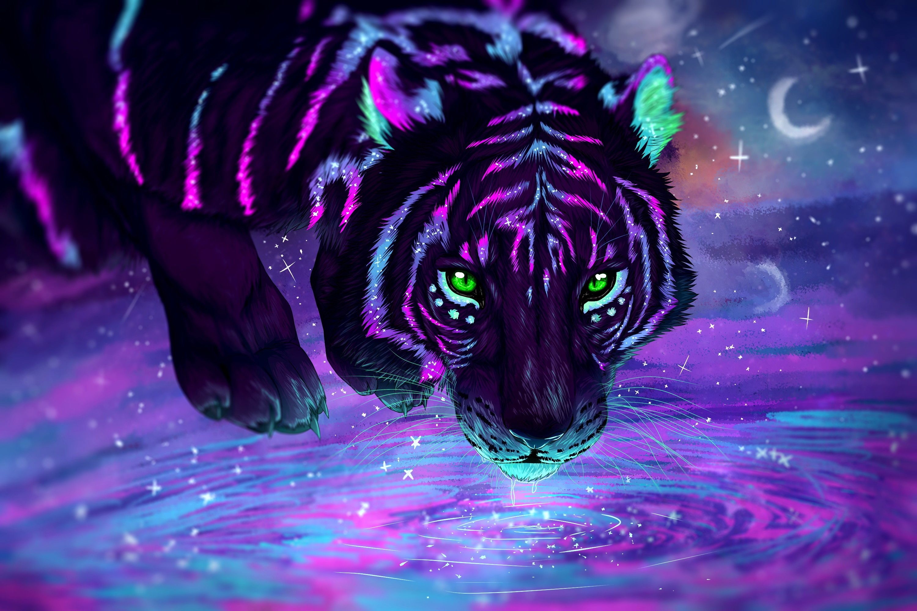 3000x2010 Neon Tiger Wallpaper Free Neon Tiger Background, Desktop