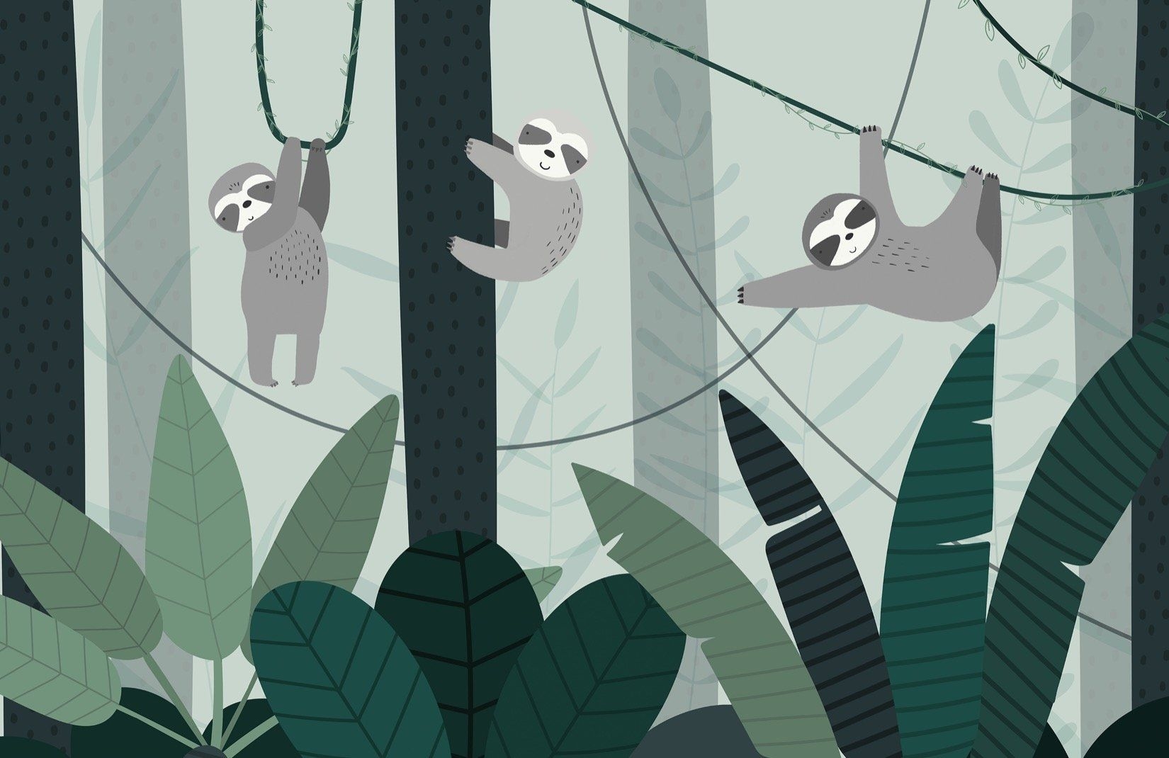 1650x1070 Cute Illustrated Sloth Wallpaper Mural, Desktop