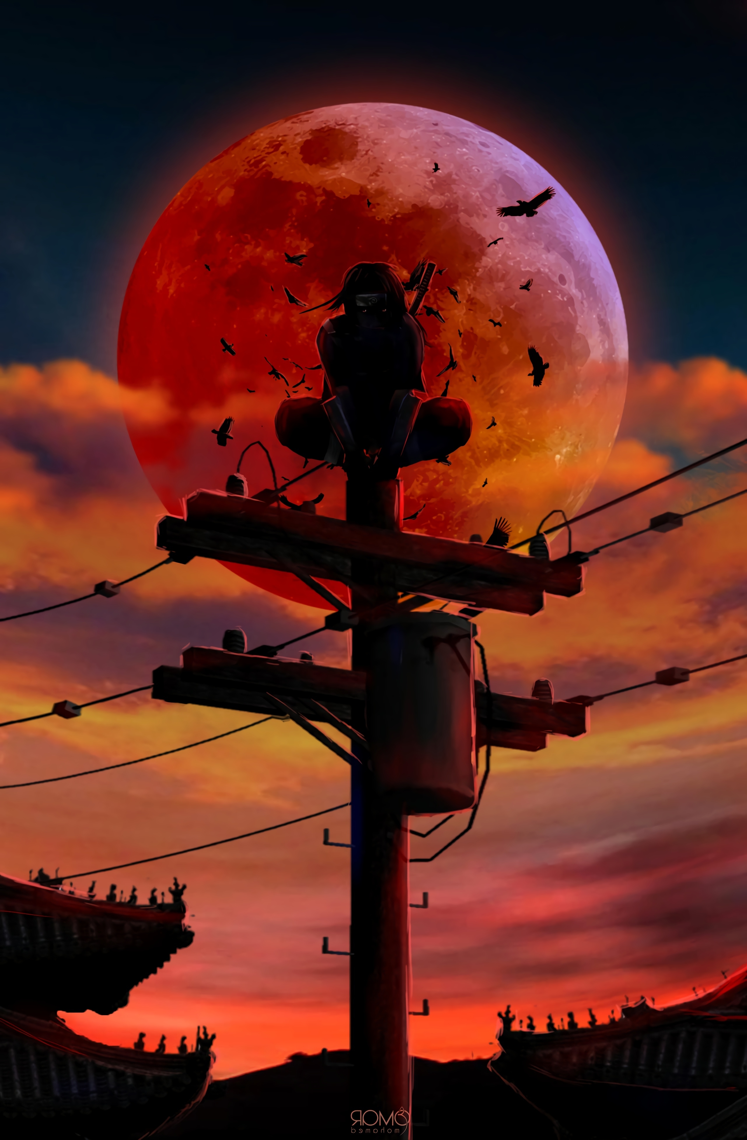 2560x3910 Wallpaper Uchiha Itachi, Ravens, Shadow, Akatsuki, Red Moon:, Phone