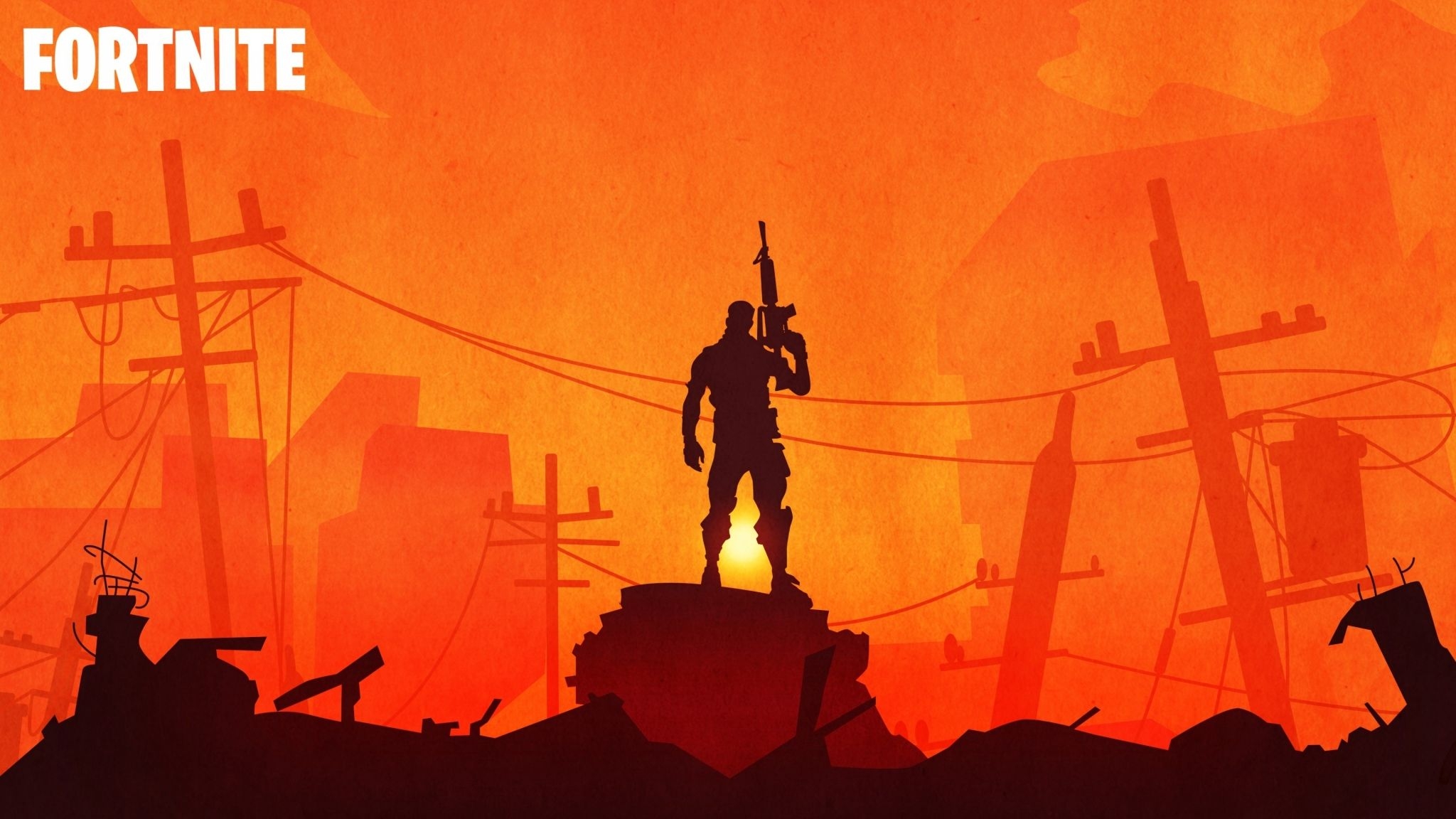 2050x1160 Download Fortnite Warrior Silhouette In Sunset Ultra Wide monitor, Desktop