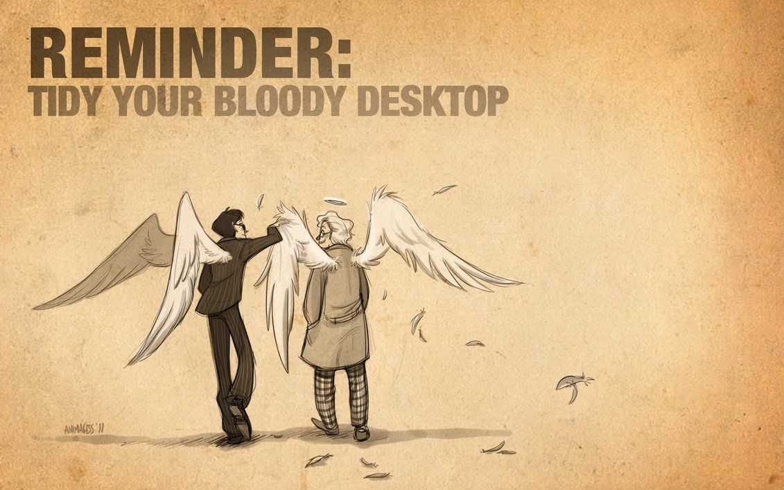 1140x710 Good Omens: Tidy Your Desktop. Best, Drawing people, Quote posters, Desktop