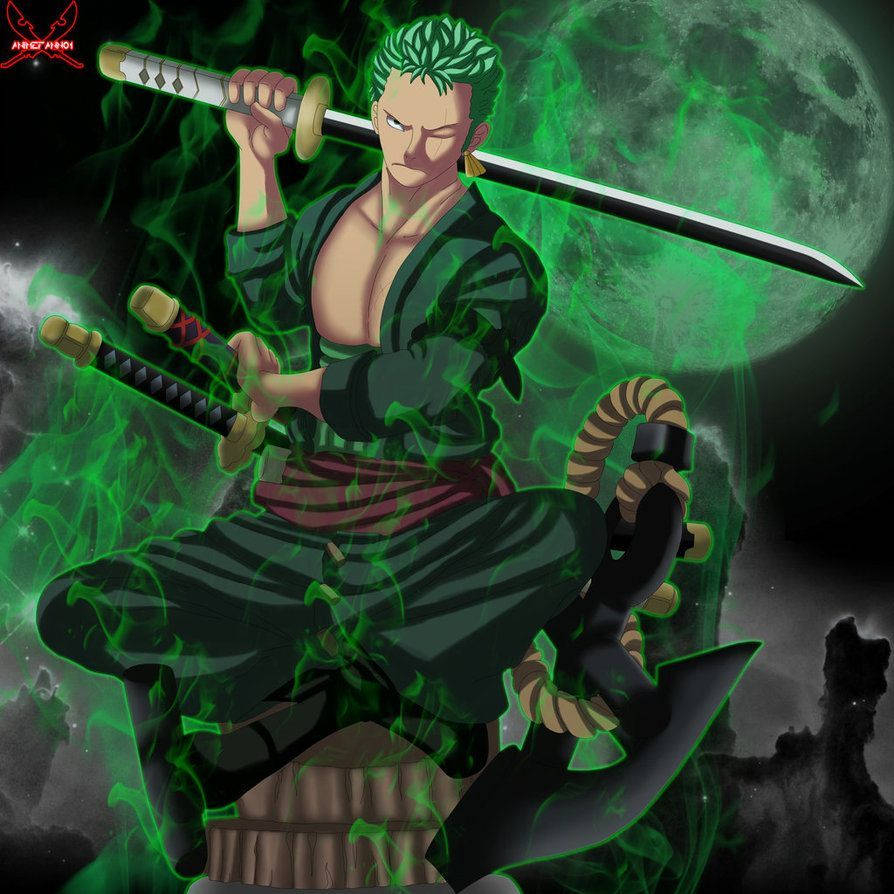 900x900 Download One Piece Zoro In A Green Night Wallpaper, Phone