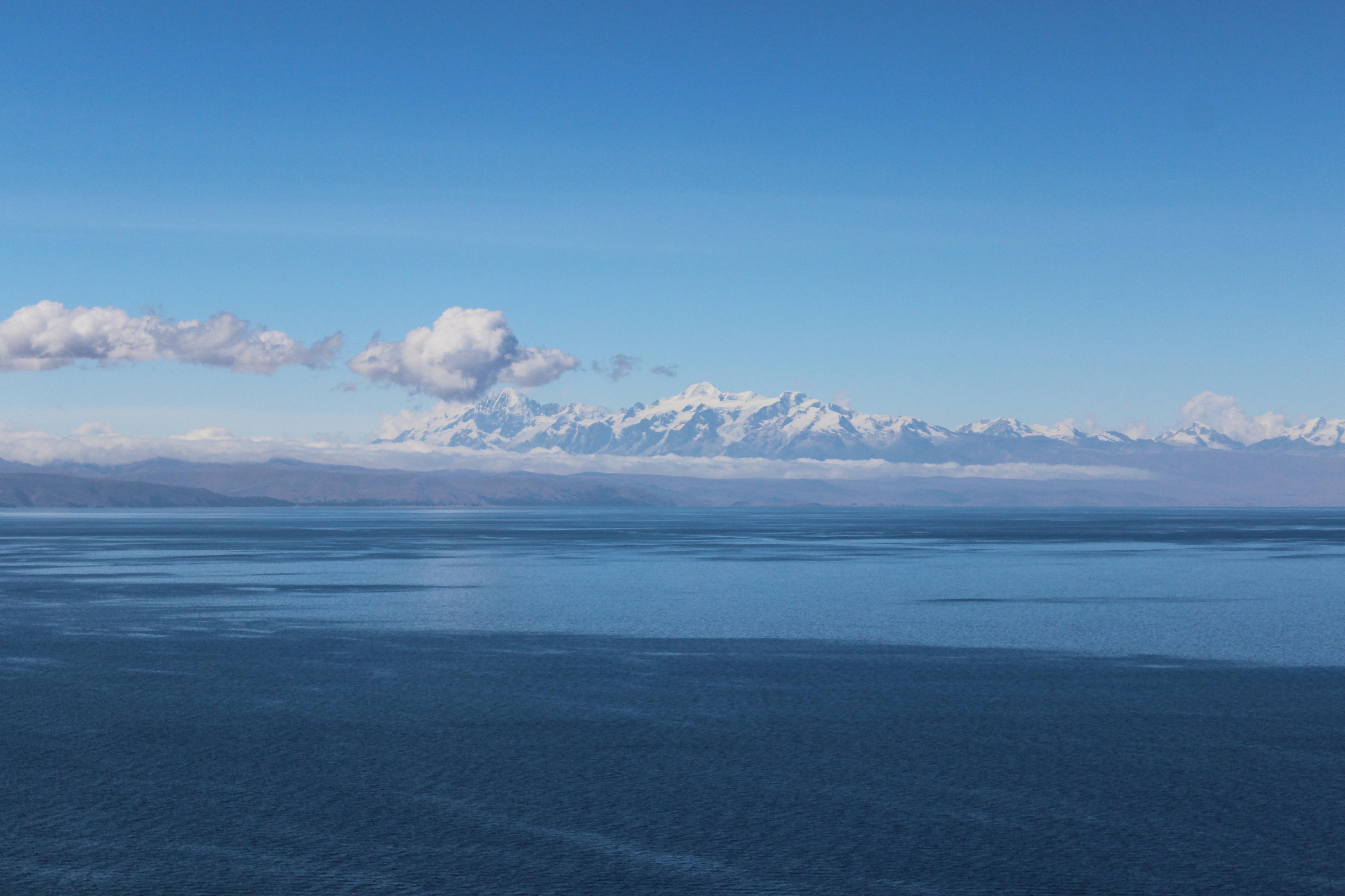 5070x3380 sea mountains blue lake lake titicaca titicaca clouds clear sky, Desktop