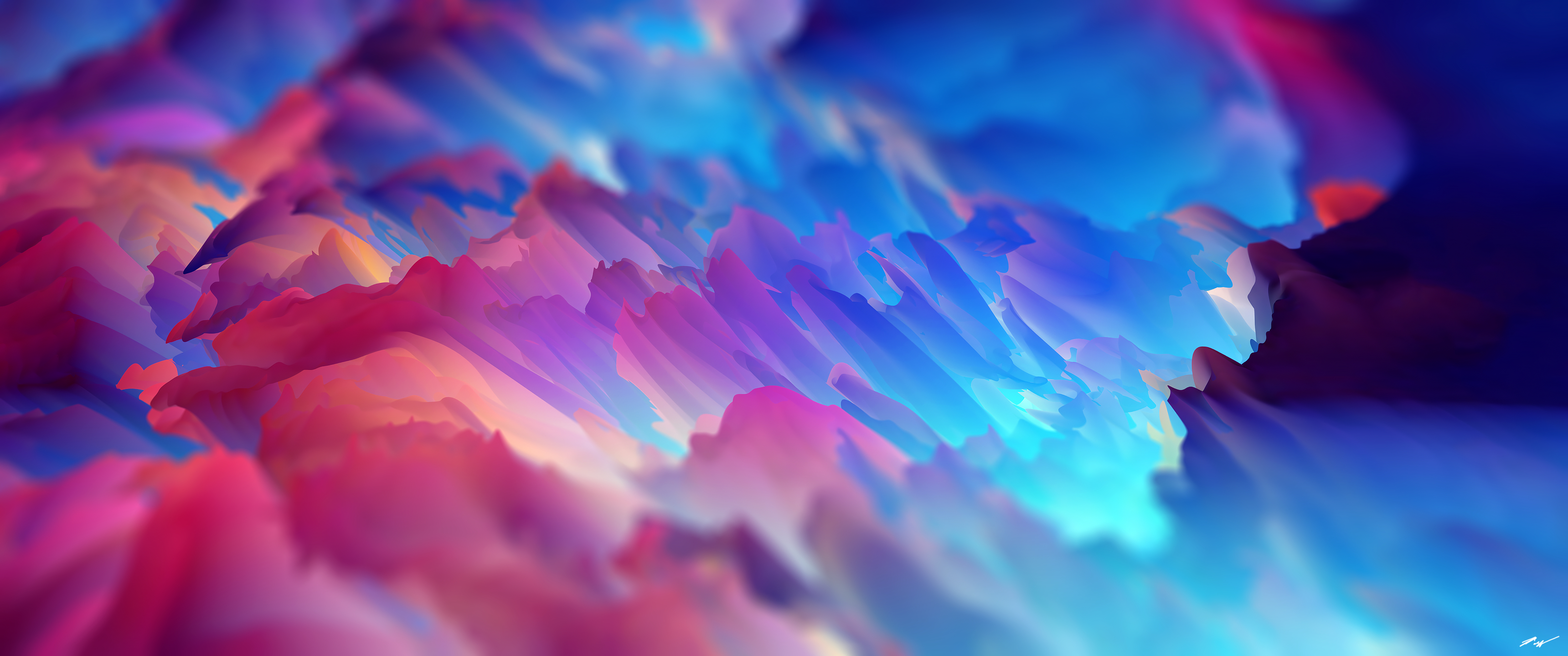 3440x1440 Dreamscape Space Abstract 3D Abstract Cinema 4D Colorful Cyan Pink Ultrawide Wallpaper:, Dual Screen