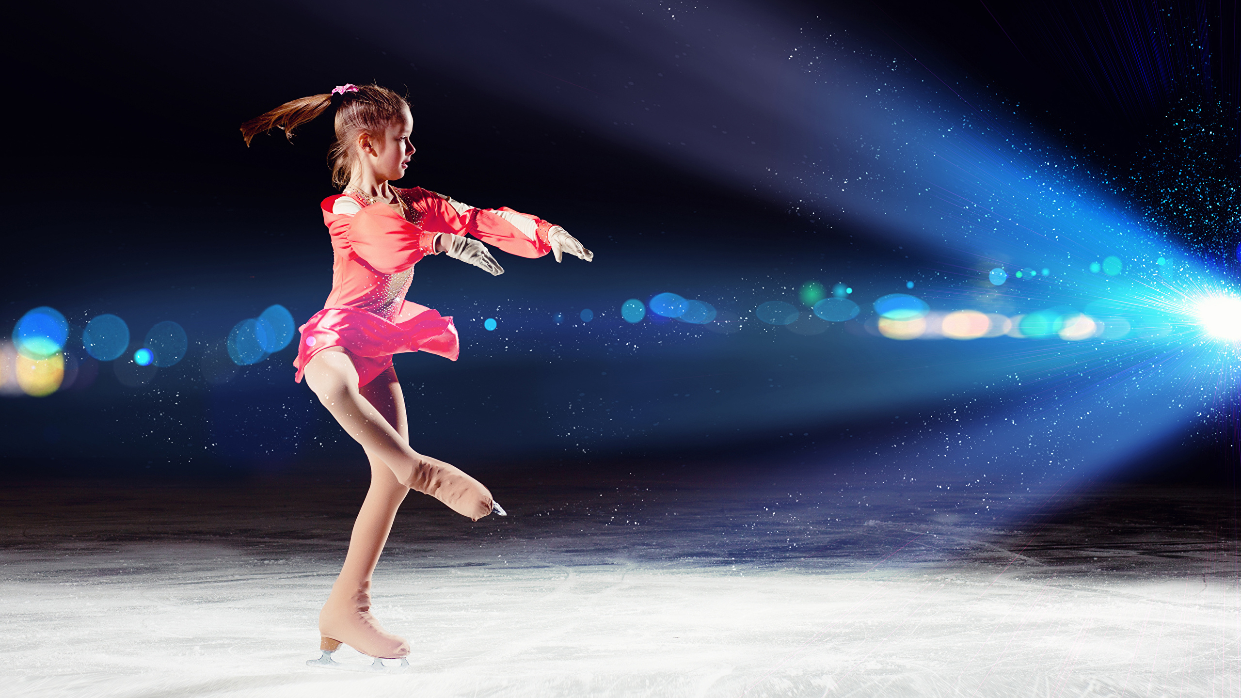 2560x1440 Photo Little girls Ice skate Dance Ice Children, Desktop