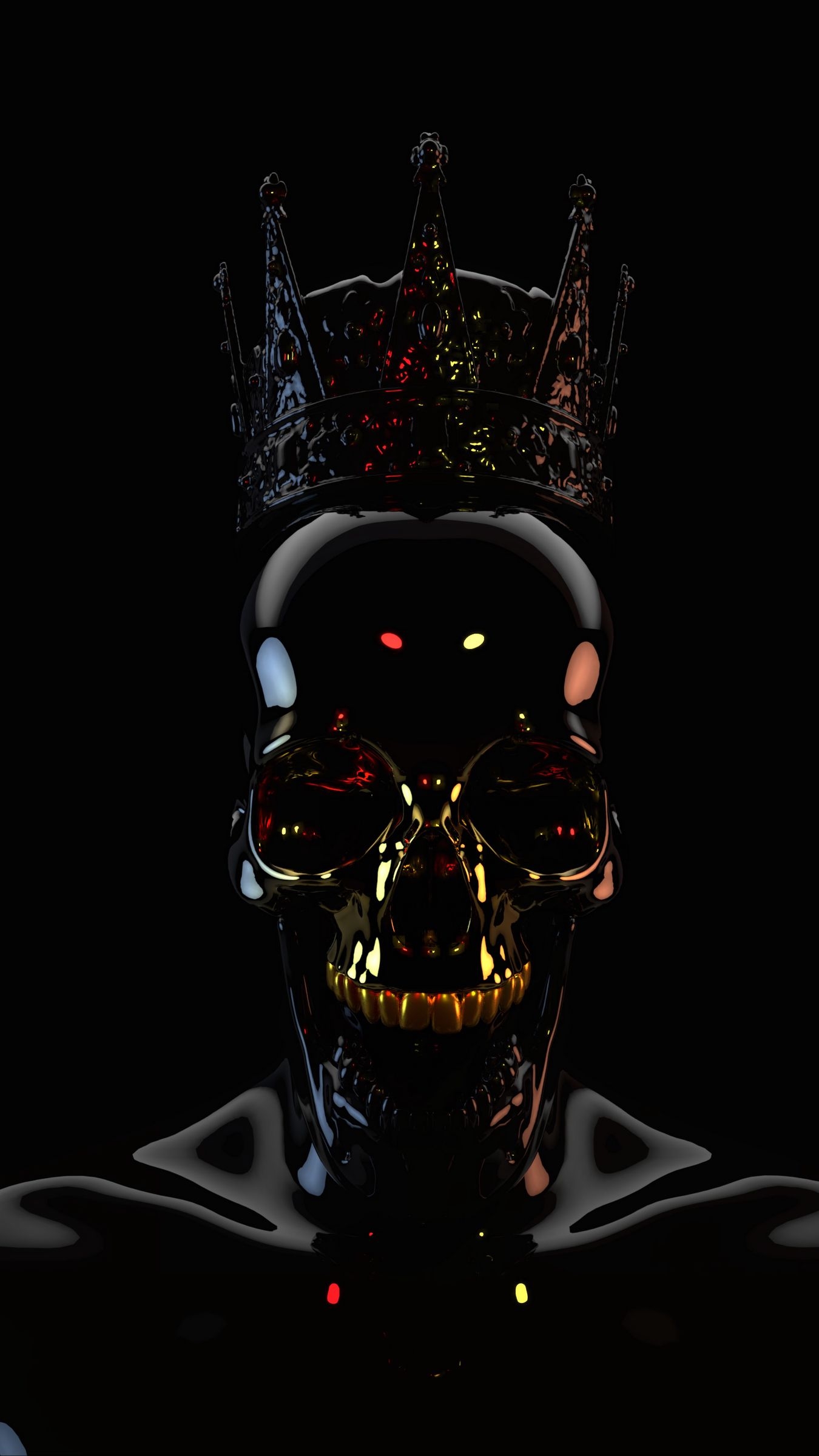 1350x2400 Download wallpaper  skull, black, dark, crown, 3D iphone 8+/7+/6s+/for parallax HD background, Phone