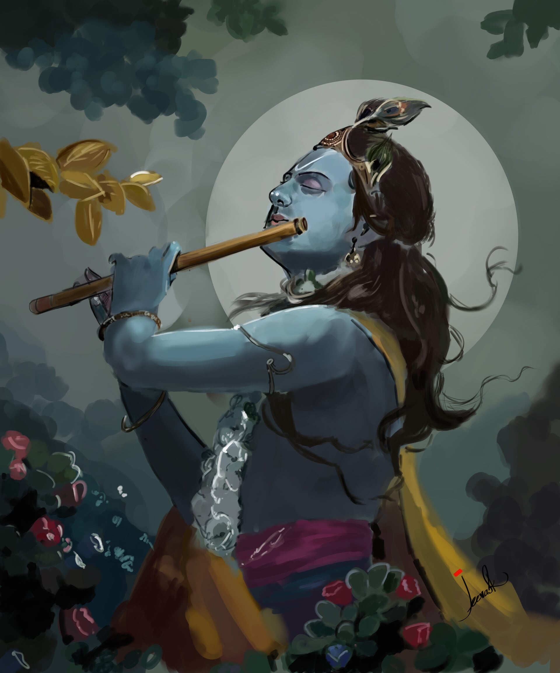 1920x2310 Lord Krishna in garden, Phone