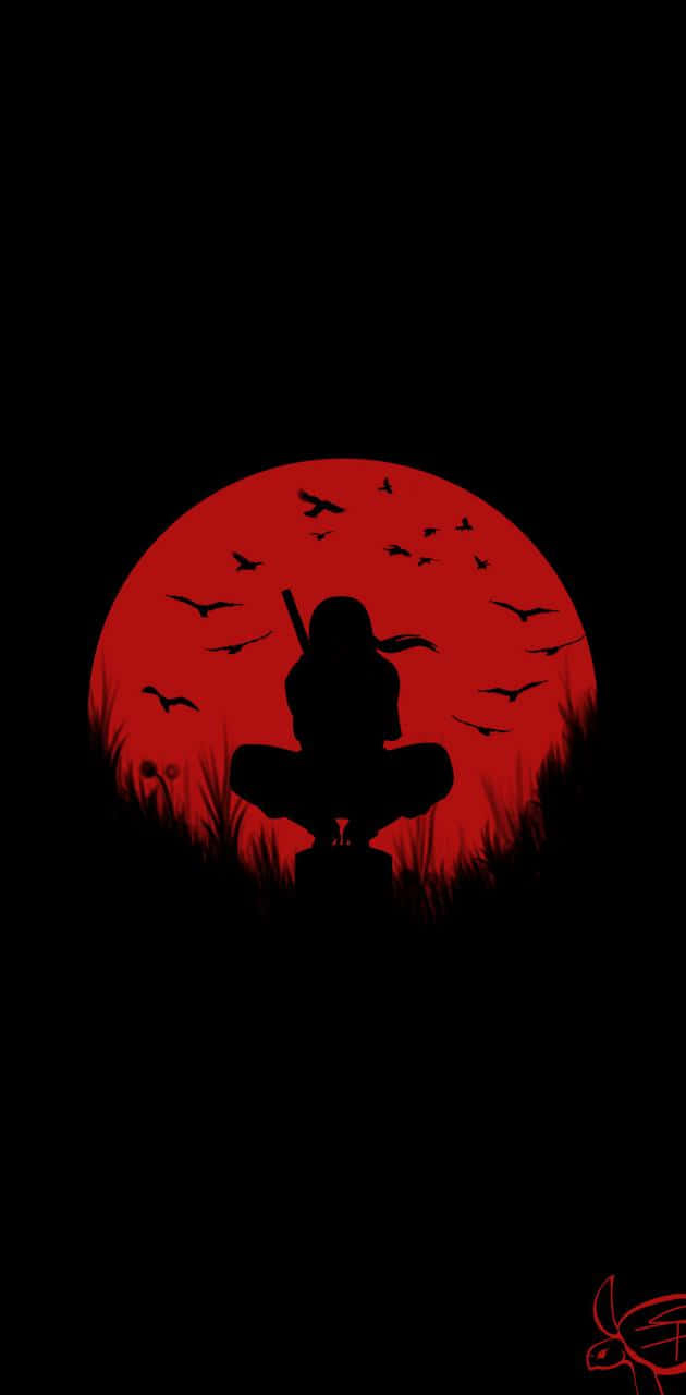 630x1280 Download Naruto Itachi Silhouette On A Red Moon Wallpaper, Phone