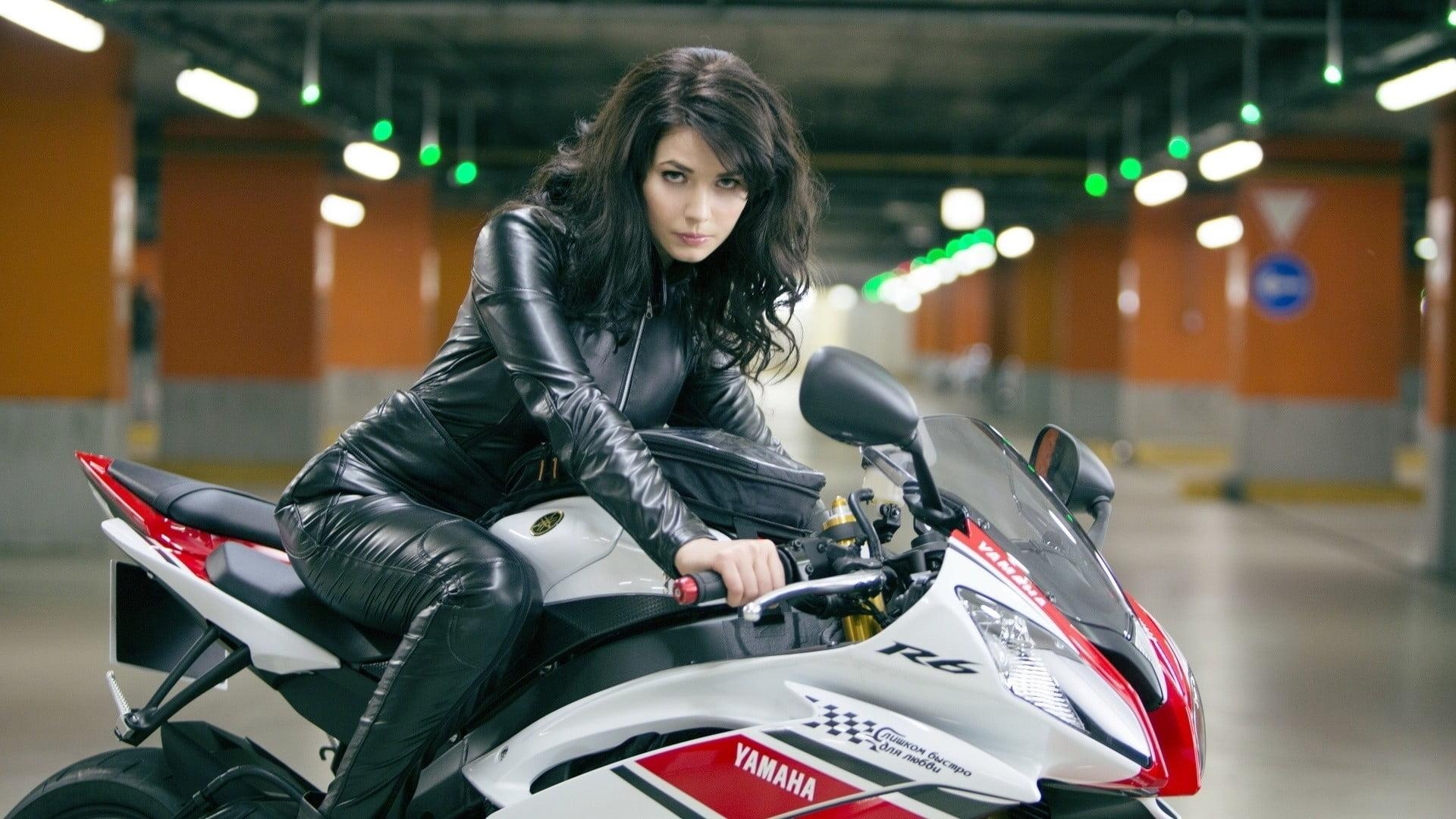 1920x1080 Woman riding on black, white, and red Yamaha sports bike HD wallpaper, Desktop