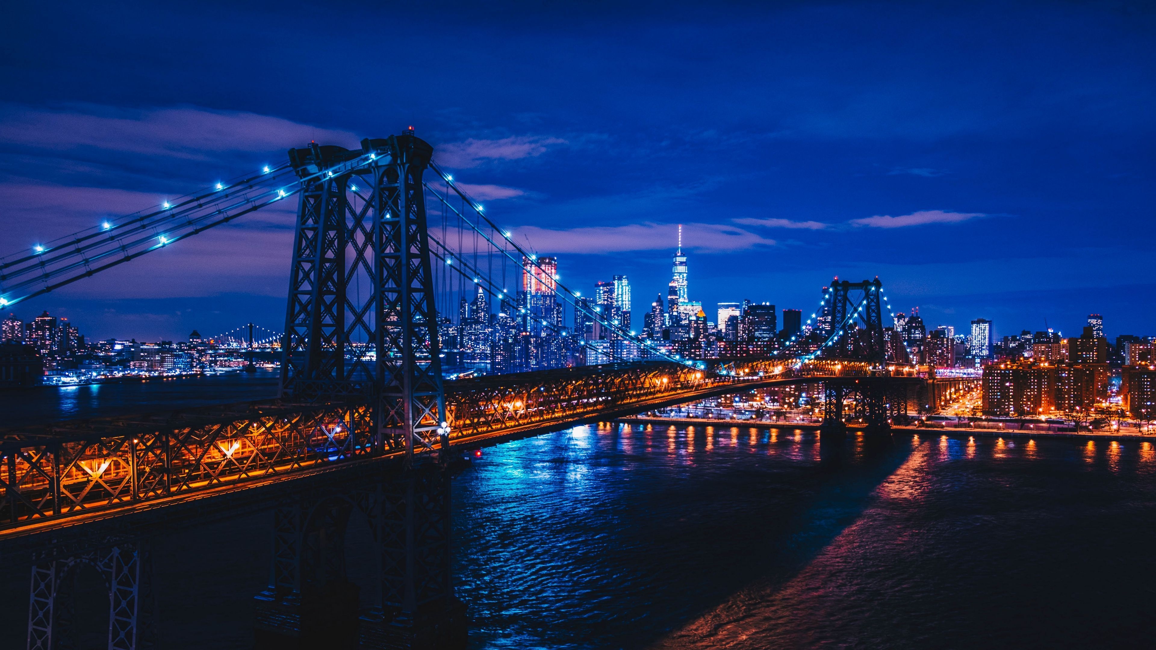 3840x2160 Download wallpaper  new york, usa, night city, bridge 4k uhd 16:9 HD background. New york wallpaper, City wallpaper, Background desktop, Desktop