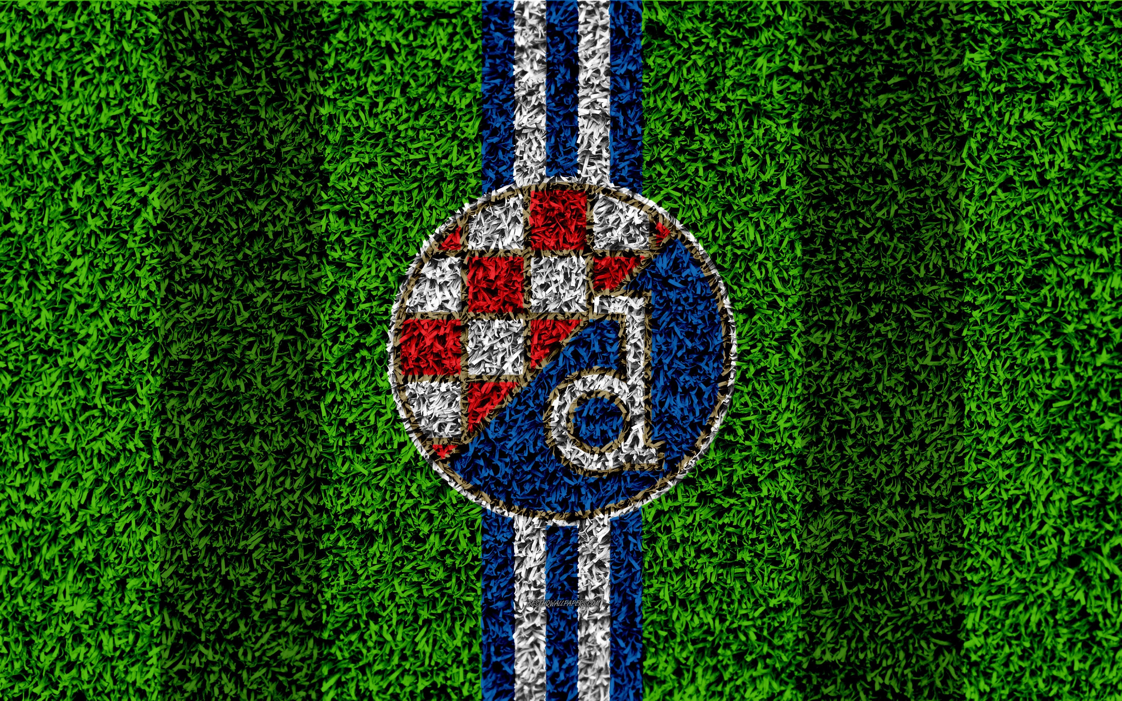 3840x2400 Download wallpaper GNK Dinamo Zagreb, 4k, football lawn, logo, Desktop