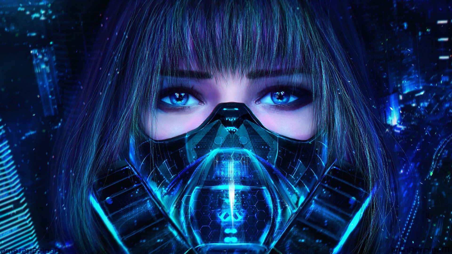 1920x1080  anime girls realistic render blue eyes blue hair megpoid gumi gas masks magicnaanavi bangs black lagoon wallpaper JPG 585 kB. Mocah HD Wallpaper, Desktop