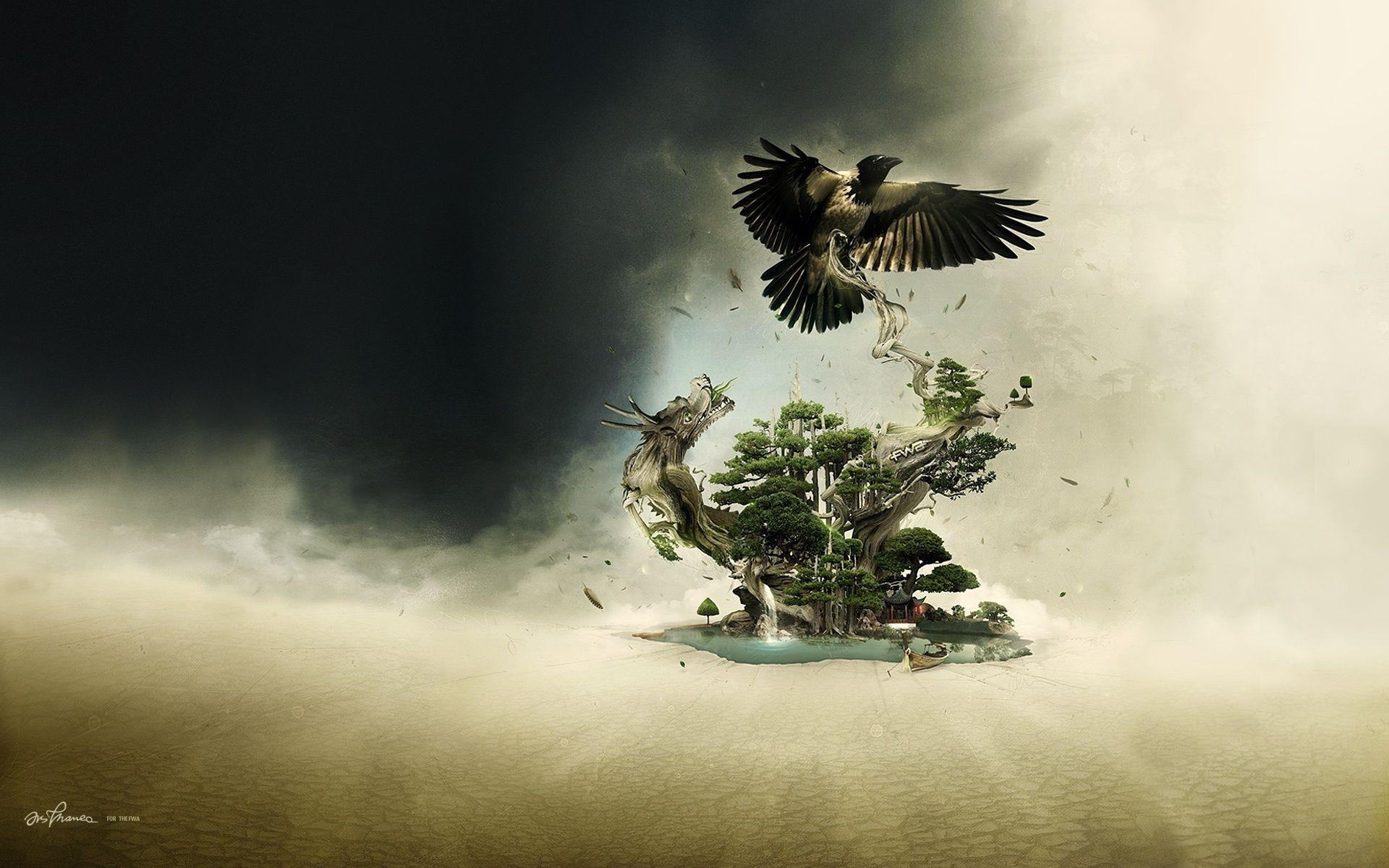 1920x1200 Desert Tree and the Raven Wallpaper and Photo High Resolution, Desktop