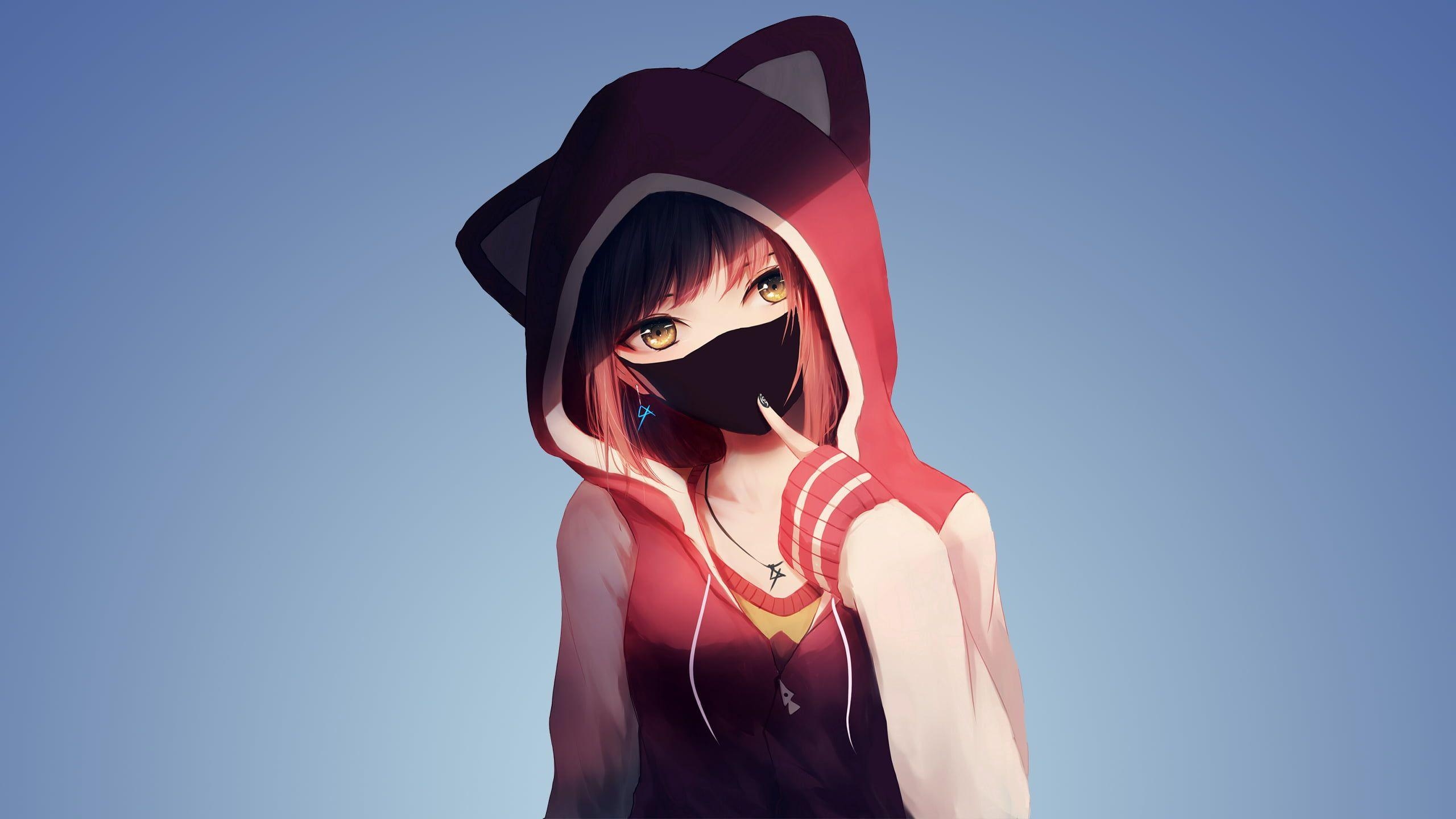 2560x1440 Female anime character hearing cat ear hooded top HD wallpaper, Desktop