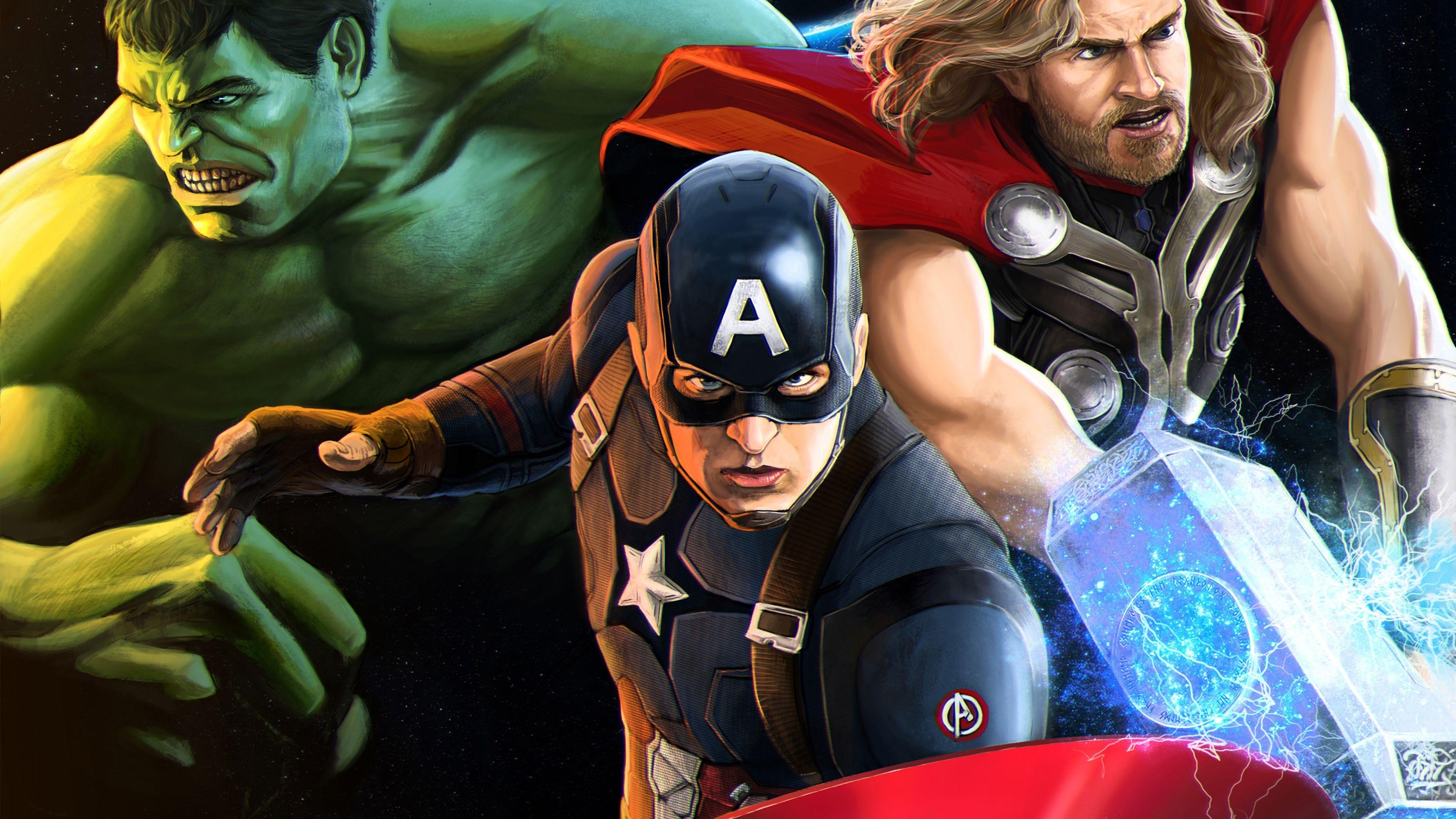 3840x2160 Captain America Thor And Huk MCU thor wallpaper, superheroes, Desktop